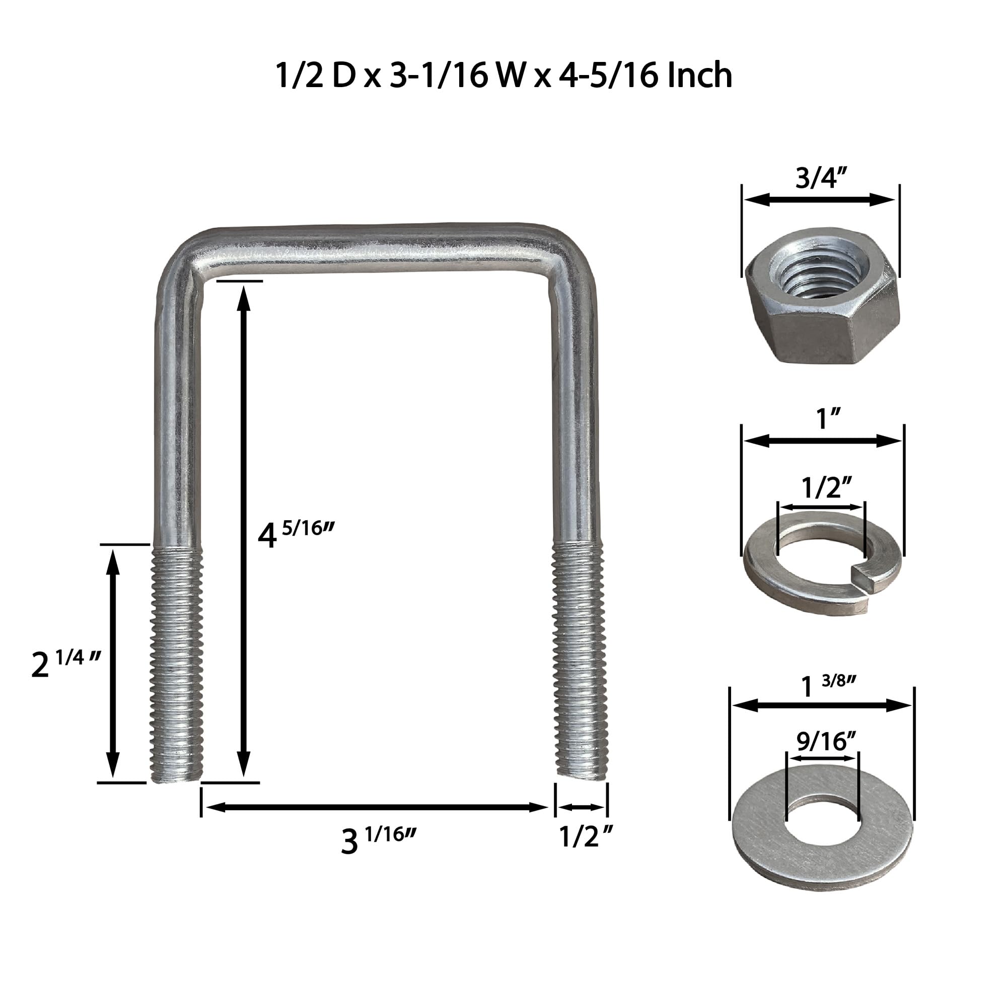 Boat Trailer U-Bolts - Galvanized Steel -3 Boat Trailer U-Bolts - Galvanized Steel -3