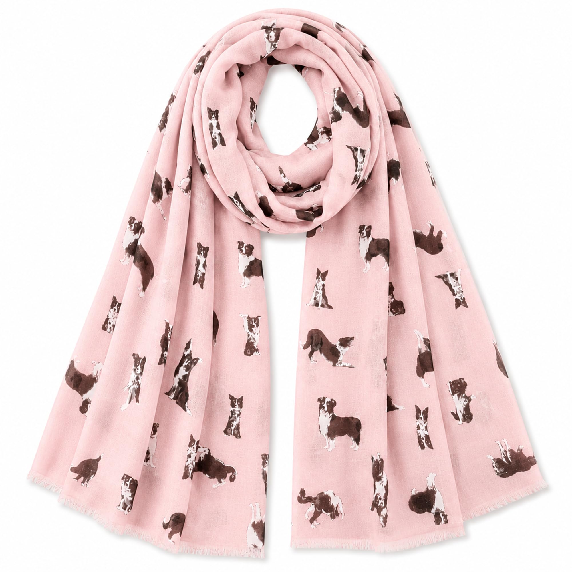 Furever Gifts Women's Pink Border Collie Dog Print Scarf Shawl Lightweight