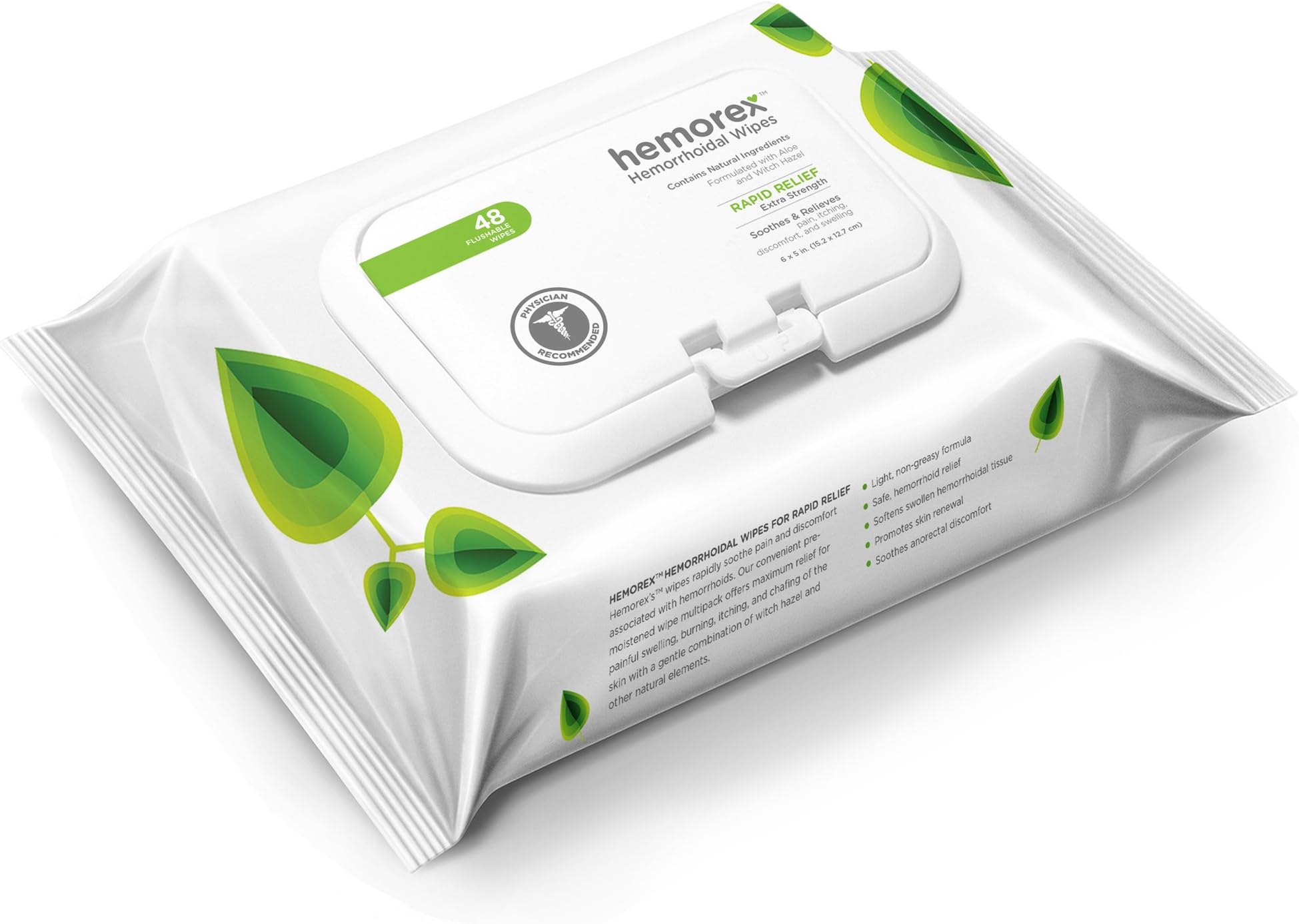 Hemorex Fast-Acting Hemorrhoid Wipes - 2 Packs (96 Wipes) Rapid Relief Treatment - Multipack