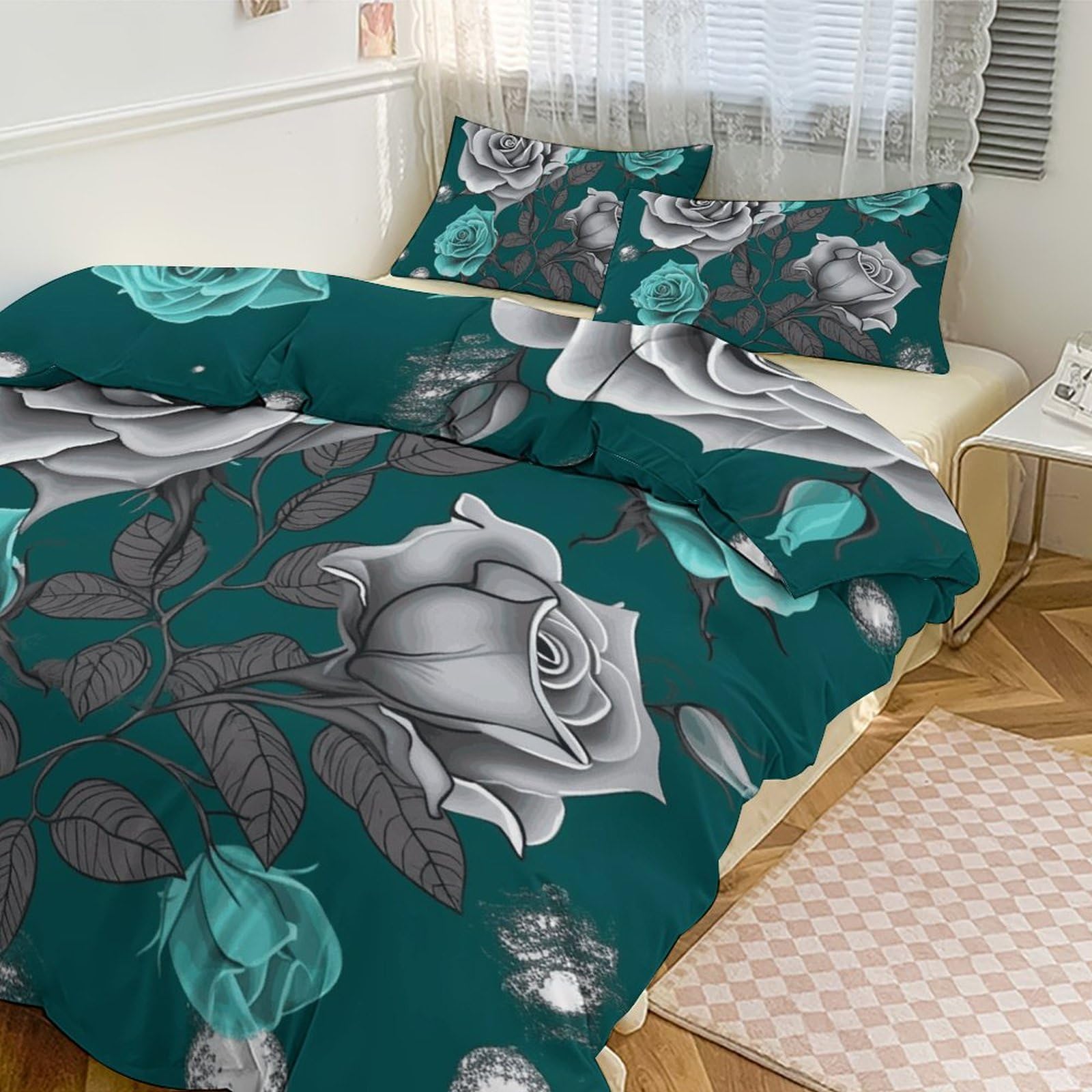 Parure de lit grand lit rose sarcelle gris pour transformer l'ambiance de votre chambre