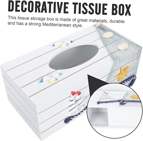 Miniatura 4 de STOBAZA Caja Servilletero Pañuelos Faciales Dispensador de Servilletas de Encimera Decoración Tema de Playa Dispensador de Tejidos de Madera Rústica