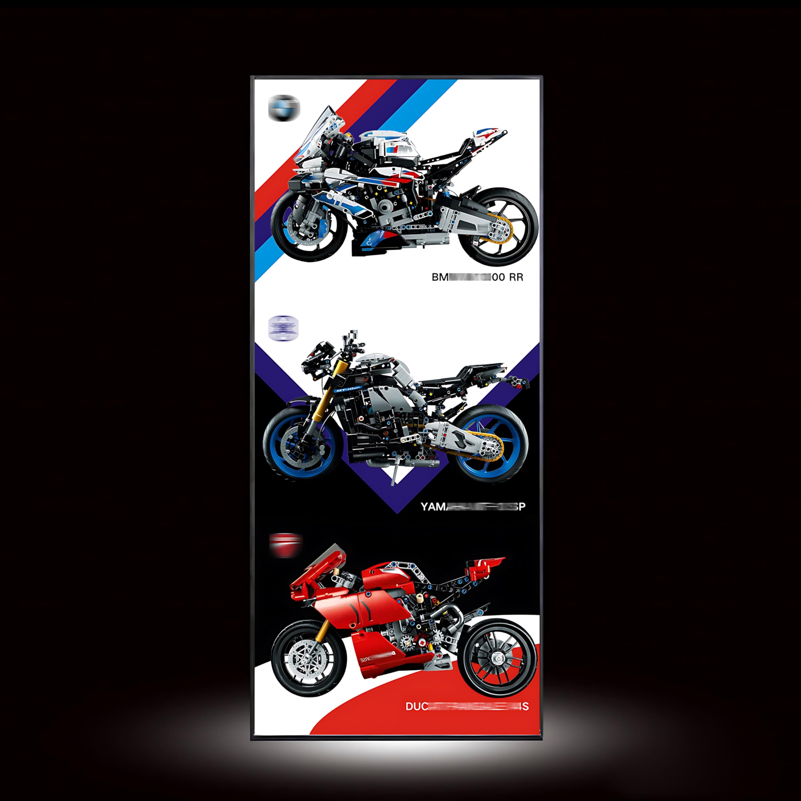 Cadre d’Exposition Mural en Acrylique pour Lego 42130 42159 42107 Technic Moto pour BMW, pour Yamaha, pour Ducati – Tableau Suspendu pour Collectionneurs & Décoration Cadeau