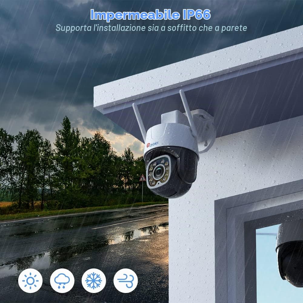 Ctronics 3G/4G LTE Telecamera Esterno con SIM Card Inclusa, PTZ Videocamera Sorveglianza, Visione Notturna Colori 20m, Rilevazione Umana, Auto Tracking, Audio Bidirezionale (NO WiFi)