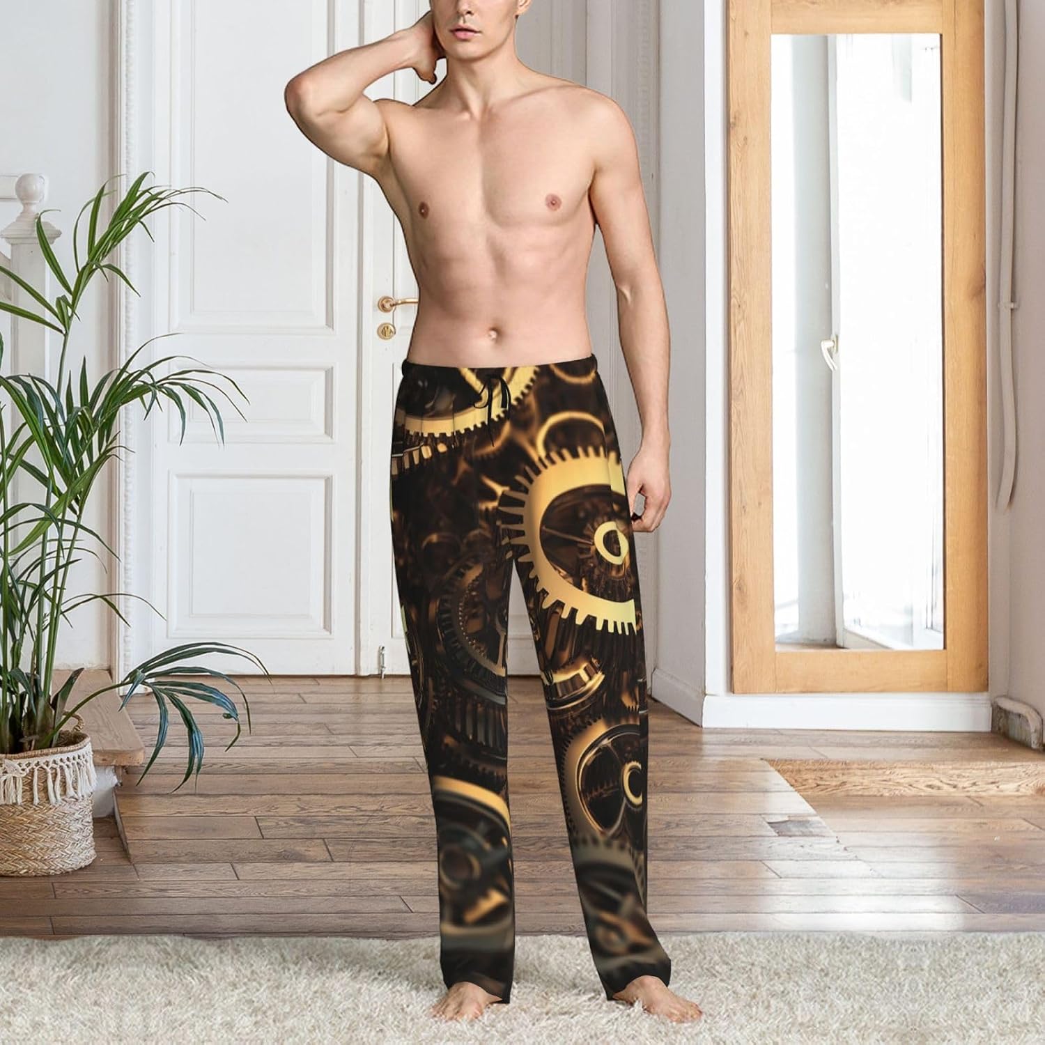Pajama Pants for Men Lightweight Pj Bottoms Lounge Pants Cool Steampunk Gears Sleep Pant with Drawstring