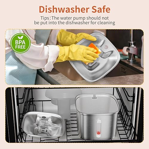 Miniatura 7 de Fuente de agua para gatos, fuentes automáticas para gatos de 2.2 L para beber con efluente de cascada, dispensador de beber para mascotas súper