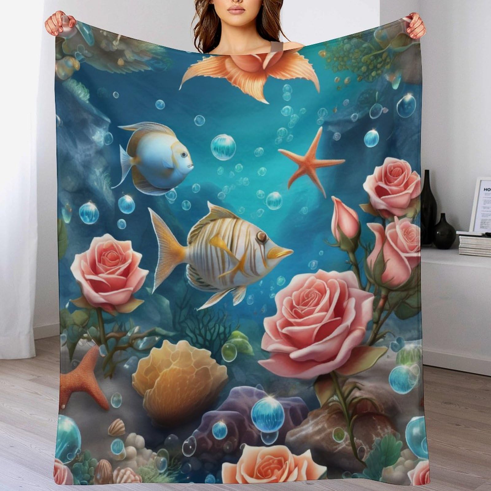 Plaid polaire canapé ocean poisson jeté couverture douce chaude lit