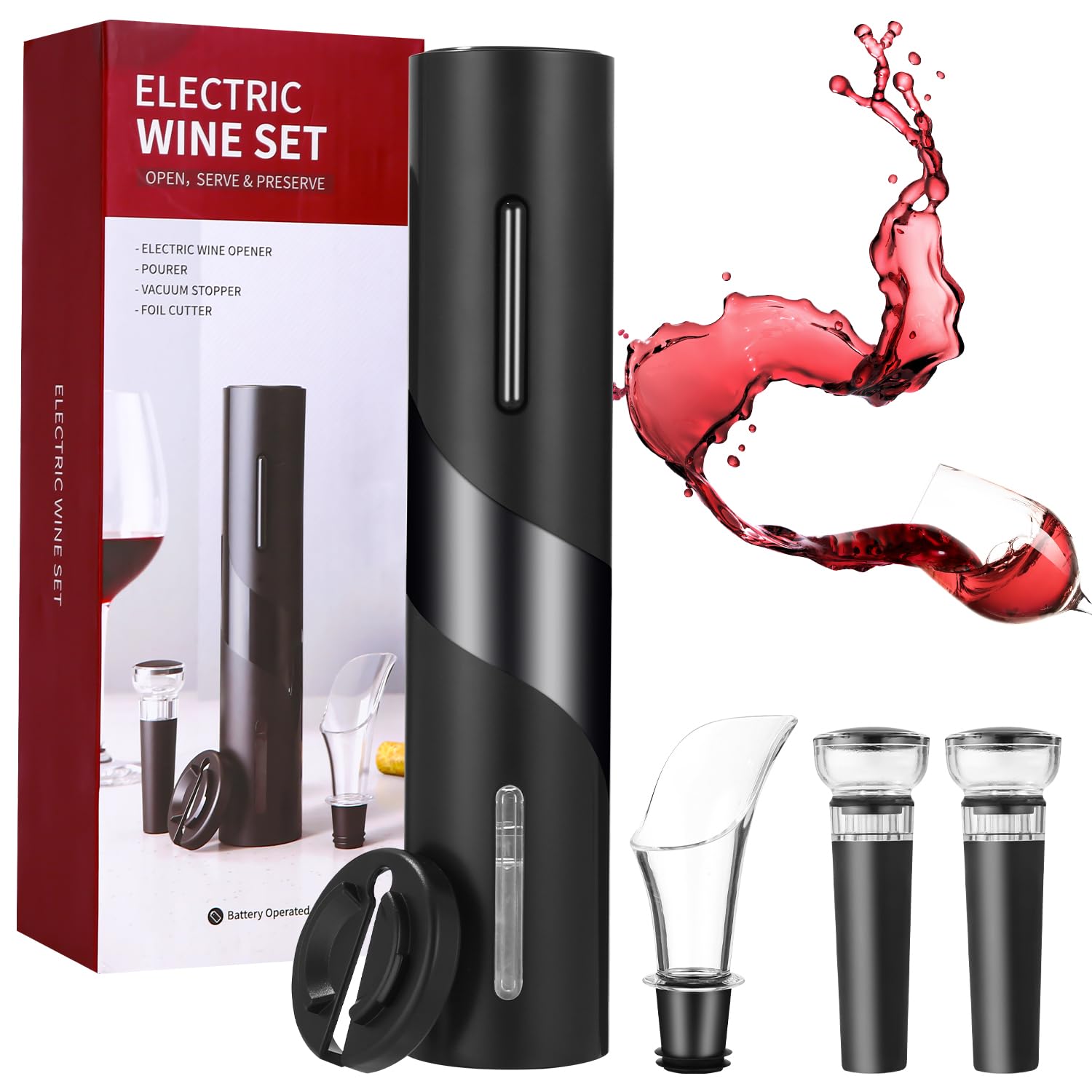 Cavatappi Elettrico Automatico Per Vino - Set Con Tagliacapsule, Versatore E Tappo Sottovuoto