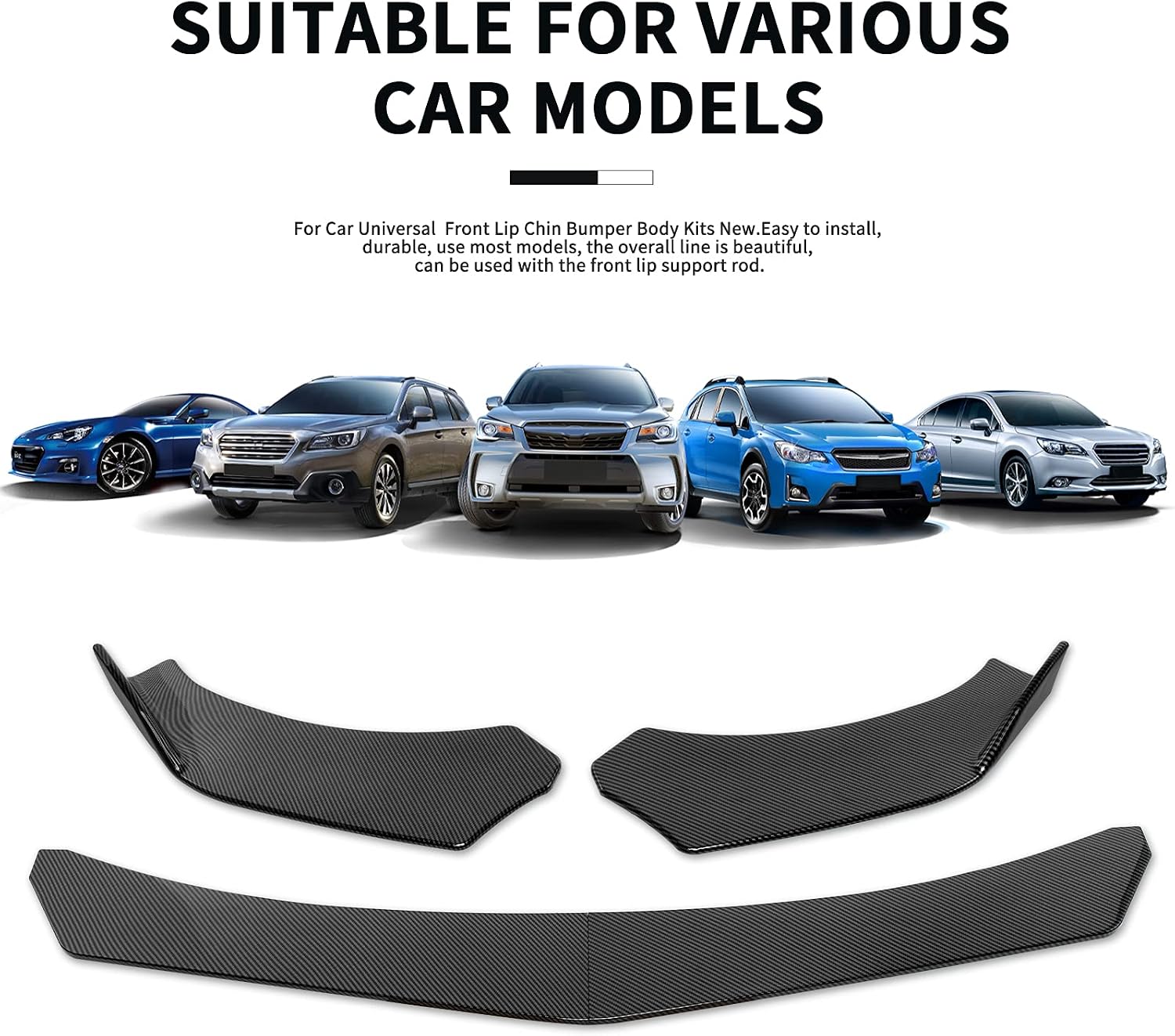 Rich Choices Universal Front Bumper Lip, Carbon Fiber Car Front Lip Bumper Splitter Body Kit Compatible with Honda Civic Audi Mustang Chevy Silverado Dodge Challenger RT SRT SXT