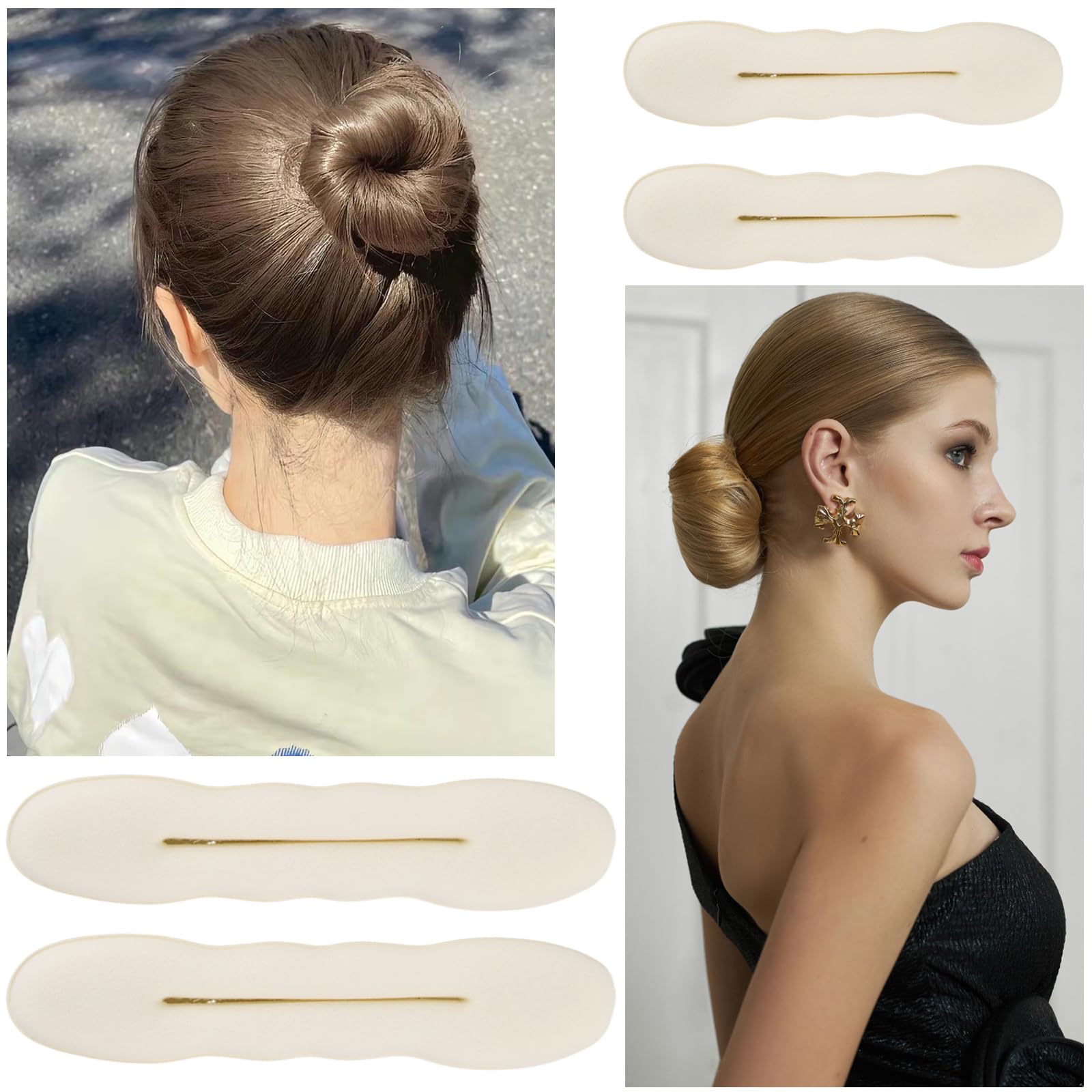 Pelo Moño Maker, Pinza de Esponja para Peinar el Cabello Donut Herramienta de Rosquilla de Giratoria, Herramientas de Peinado para Moños, 4 Piezas Moños Accesorios, 2 Grandes y 2 Pequeños (Negro)