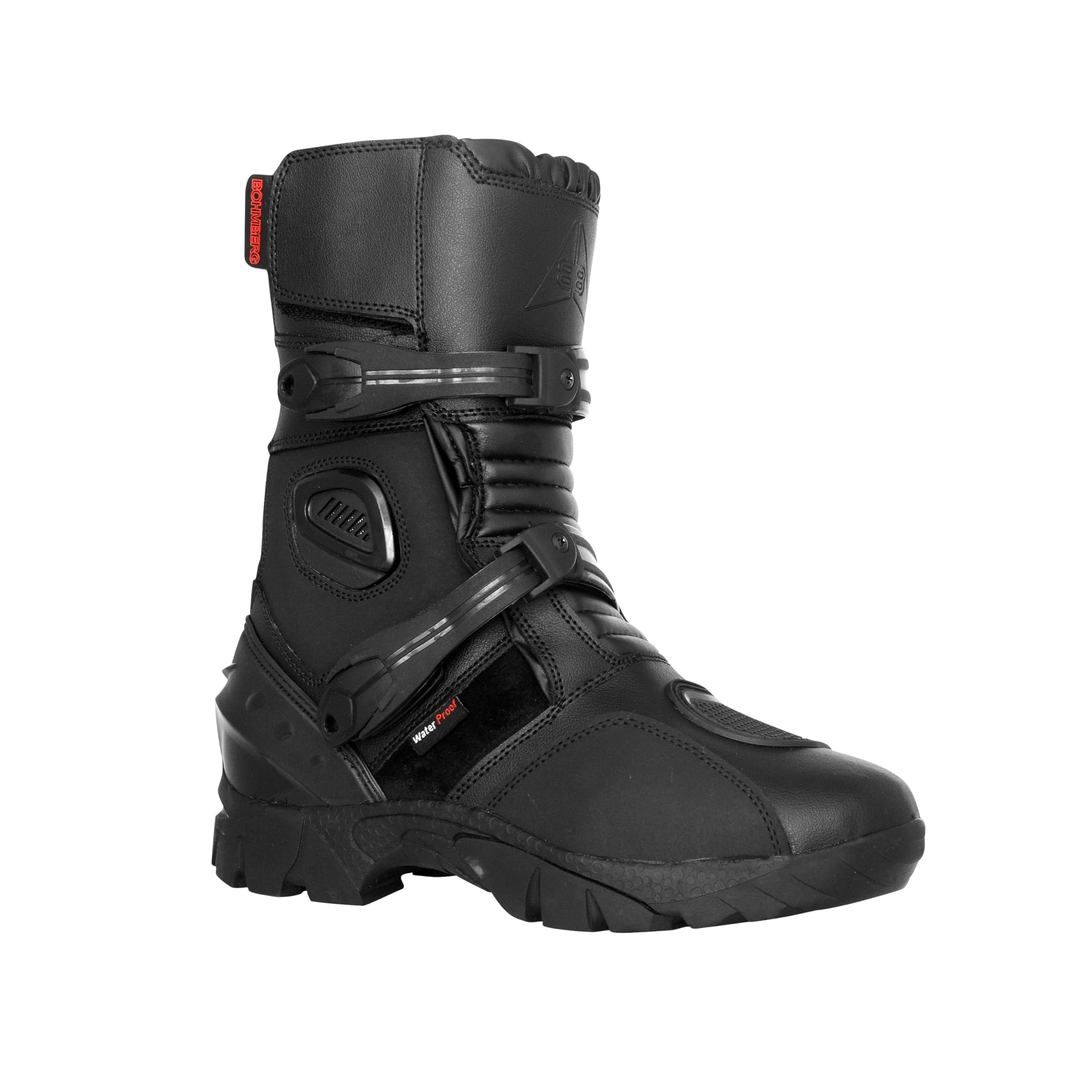 Bohmberg Dredd - Botas de moto para hombre, de piel, resistentes, impermeables, con protecciones reforzadas, Negro