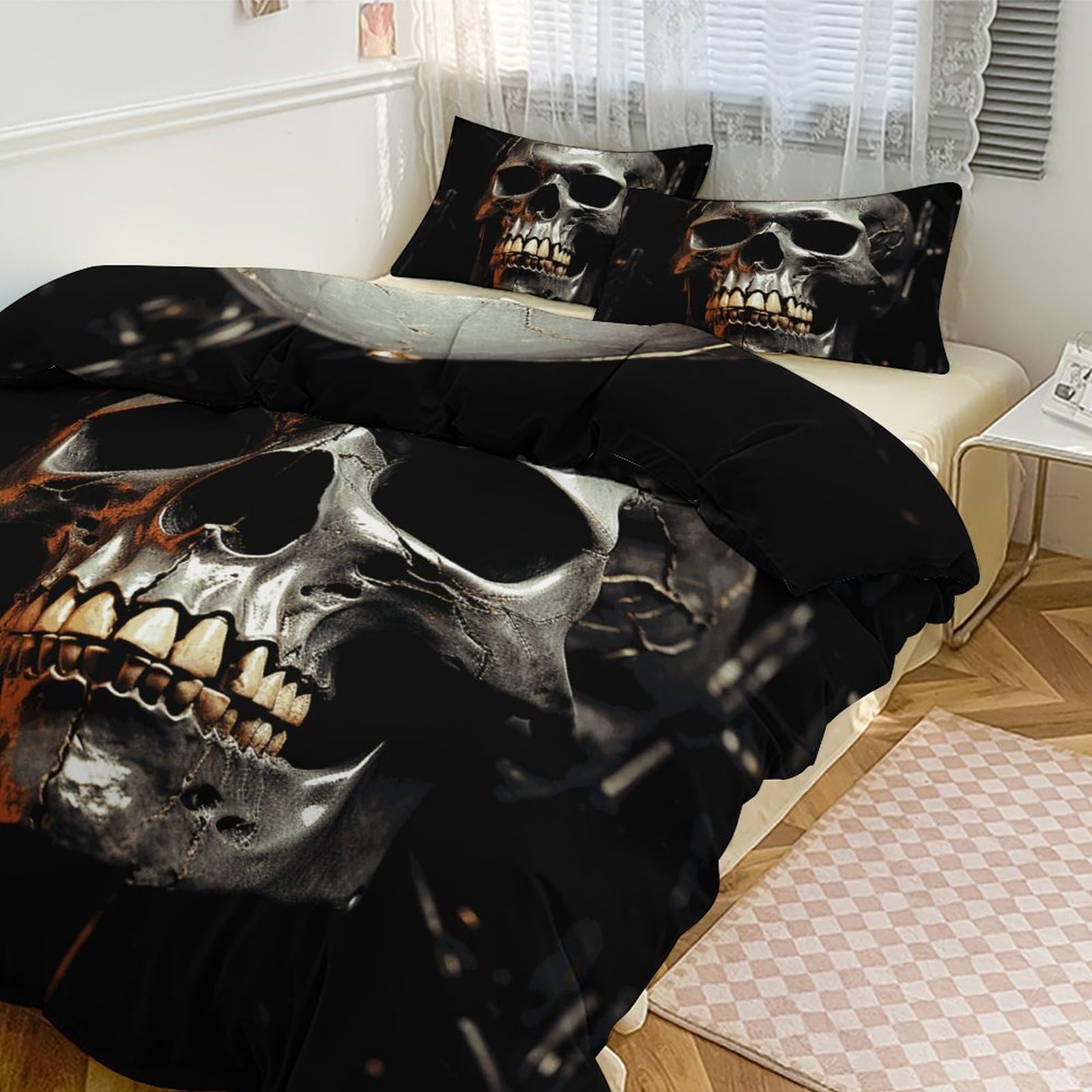 Couette pour grand lit tête de mort pour une ambiance hôtel et tourisme unique