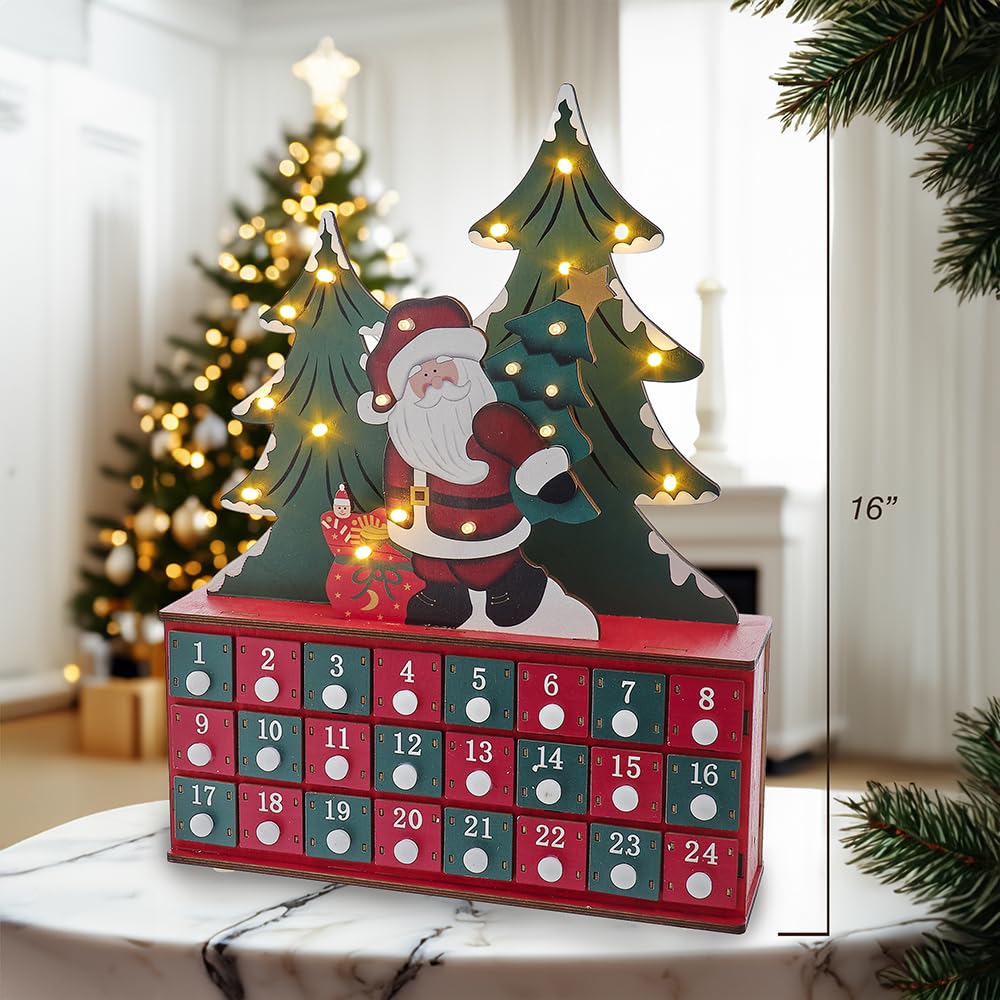 Kurt Adler 40 cm batteriebetriebener hölzerner LED-beleuchteter Adventskalender