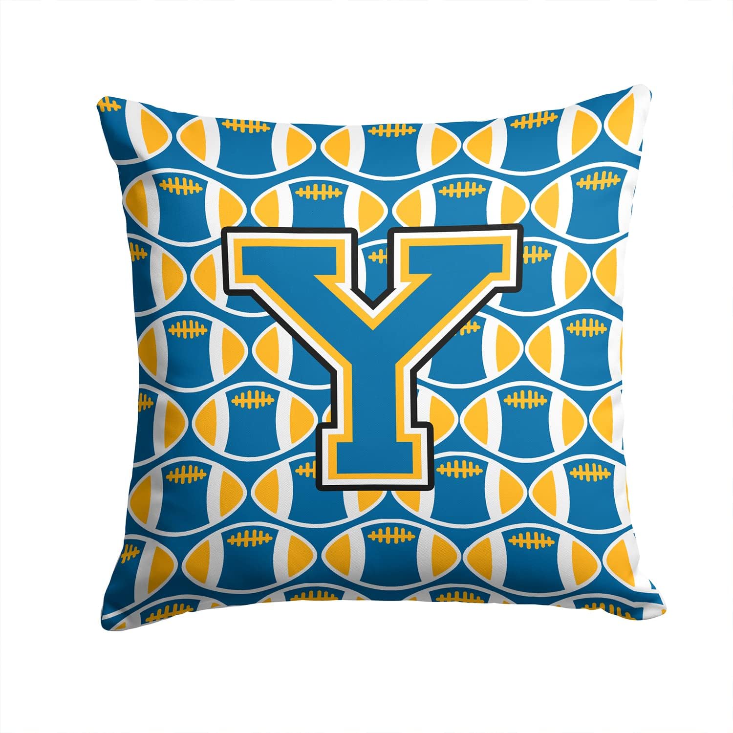 Caroline's Treasures CJ1077-YPW1414 Letter Y Football Blue and Gold Fabric Decorative Pillow Machine Washable, Indoor Outdoor Decorative Pillow for Couch, Bed or Patio, 14Hx14W