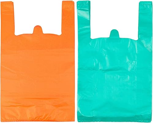 Bolsas de plástico LazyMe para Negocio, bolsas de plástico con asas, bolsas de compras en bolsas de restaurante a granel, 12 x 20 pulgadas (azul