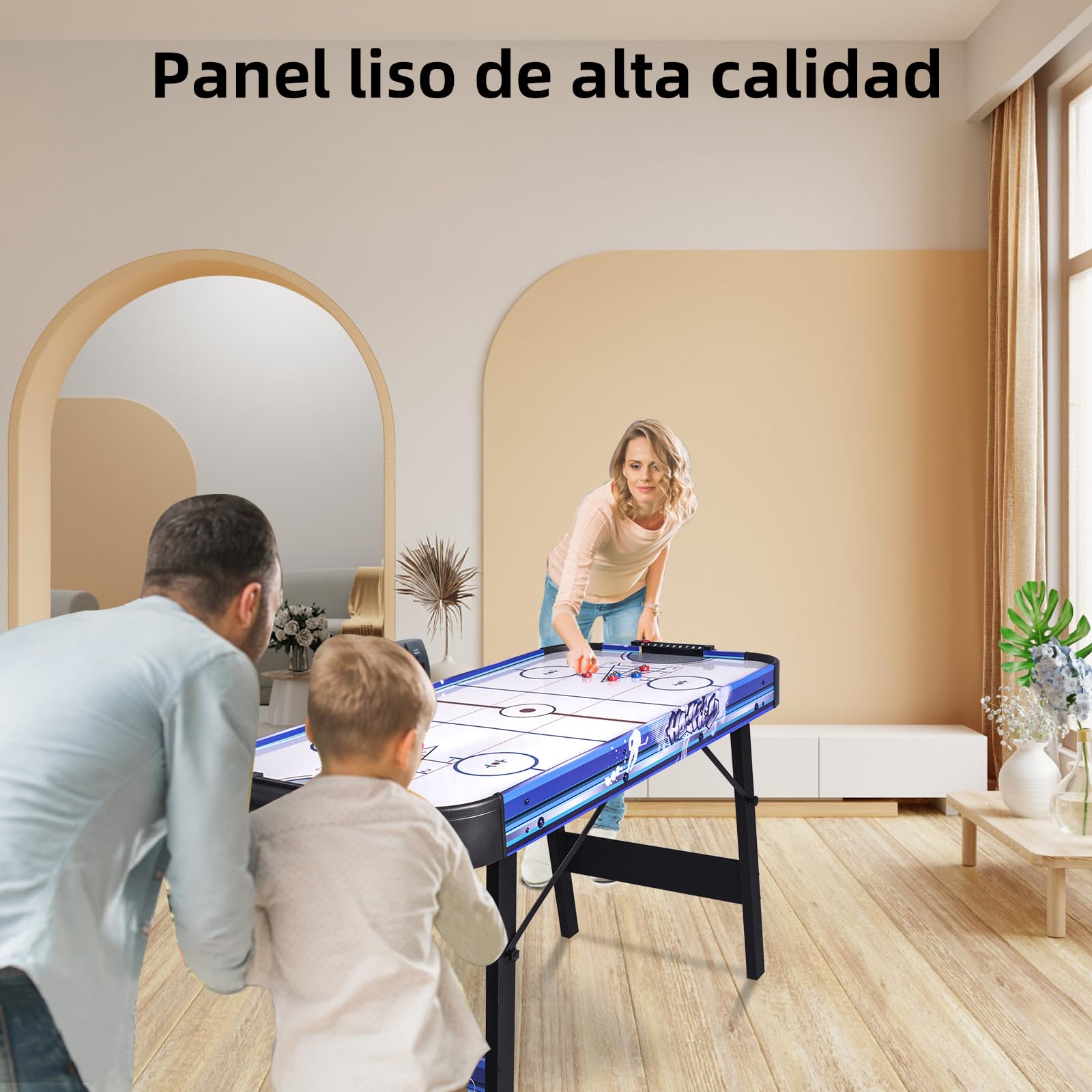 HLC Mesa Multijuego 3 en 1, Air Hockey Mesa, Bowling, Shuffleboard, con Ventilador de 12 V, Tamaño 130 x 61 x 78 cm