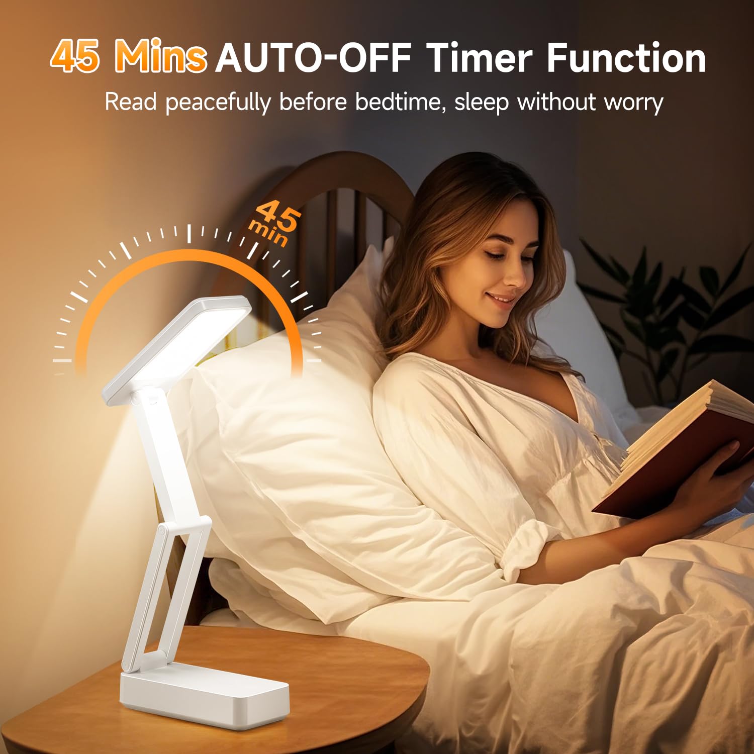 OneFire Lampe de Bureau Sans Fil 6000mAh, Lampe LED Rechargeable Pliable et Portable avec 3 Températures & 10 Niveaux, Minuterie 45min pour Chevet et Lecture, Lampe de Chevet, Lampe de Lecture, Blanc