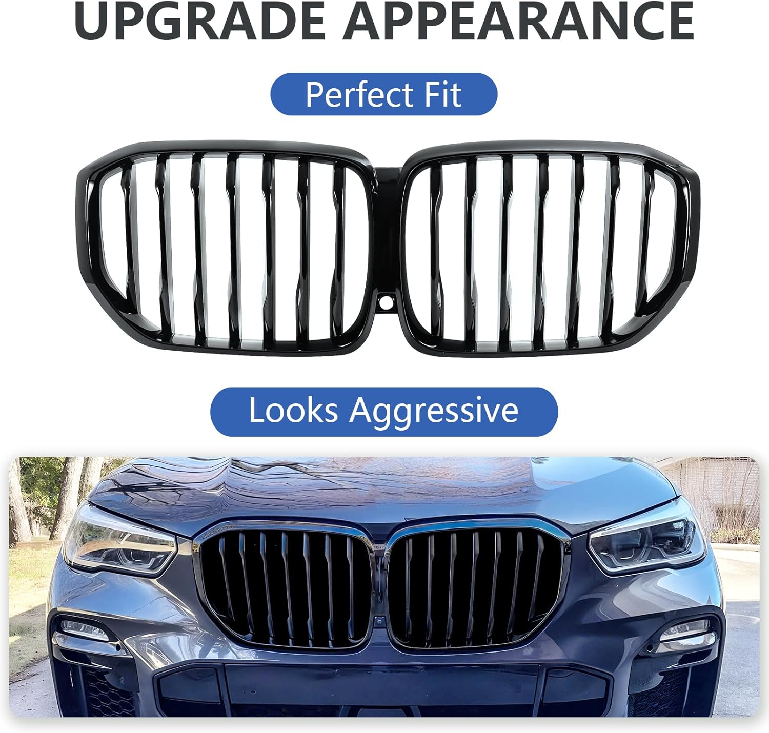Front Kidney Grille for BMW X5 G05 2019-2023 Gloss Black Single Slat ABS Grille