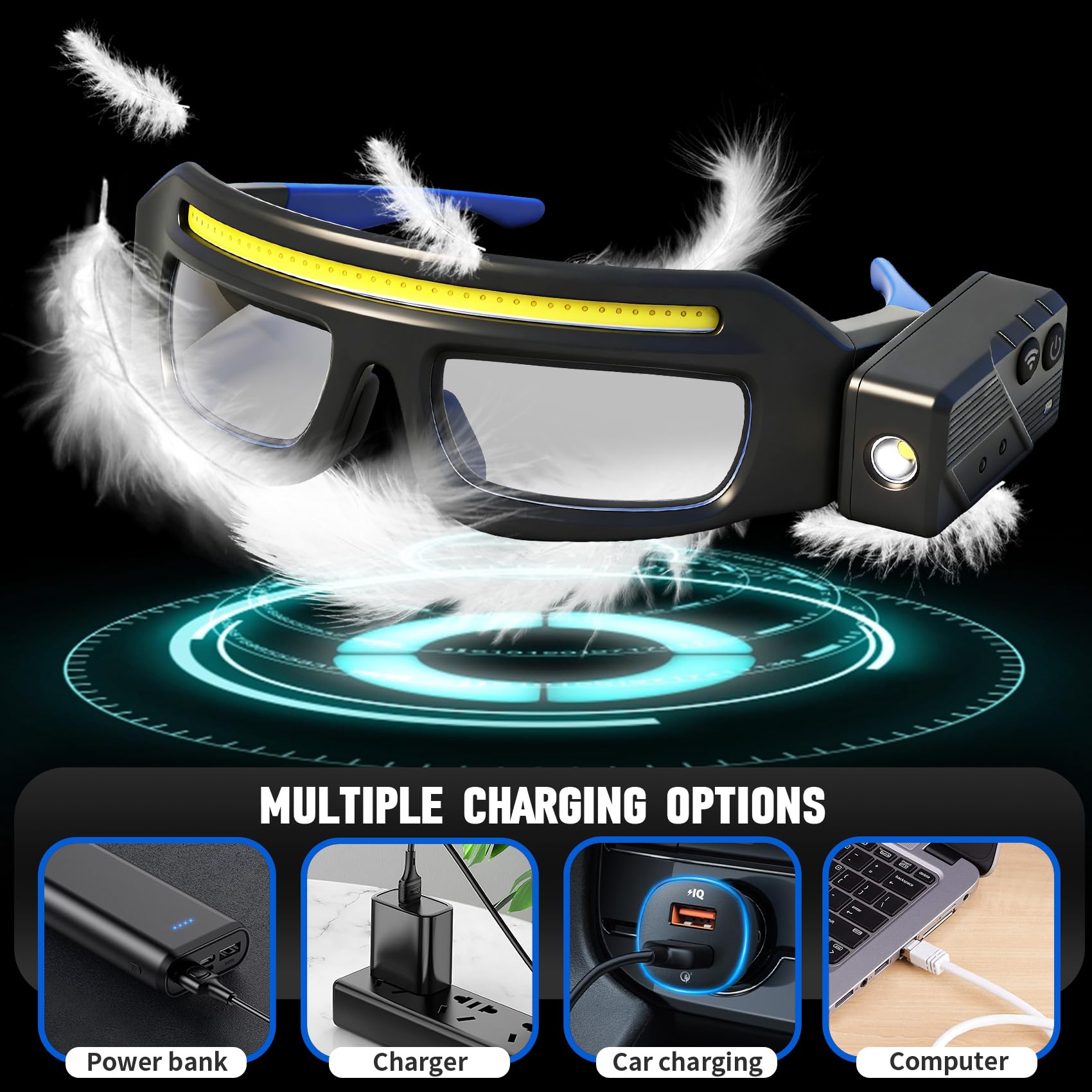 Paquete de 2 lentes recargables para faros delanteros, con sensor de movimiento y control táctil, 5 modos, luz frontal impermeable para correr, ciclismo, camping, trabajo nocturno
