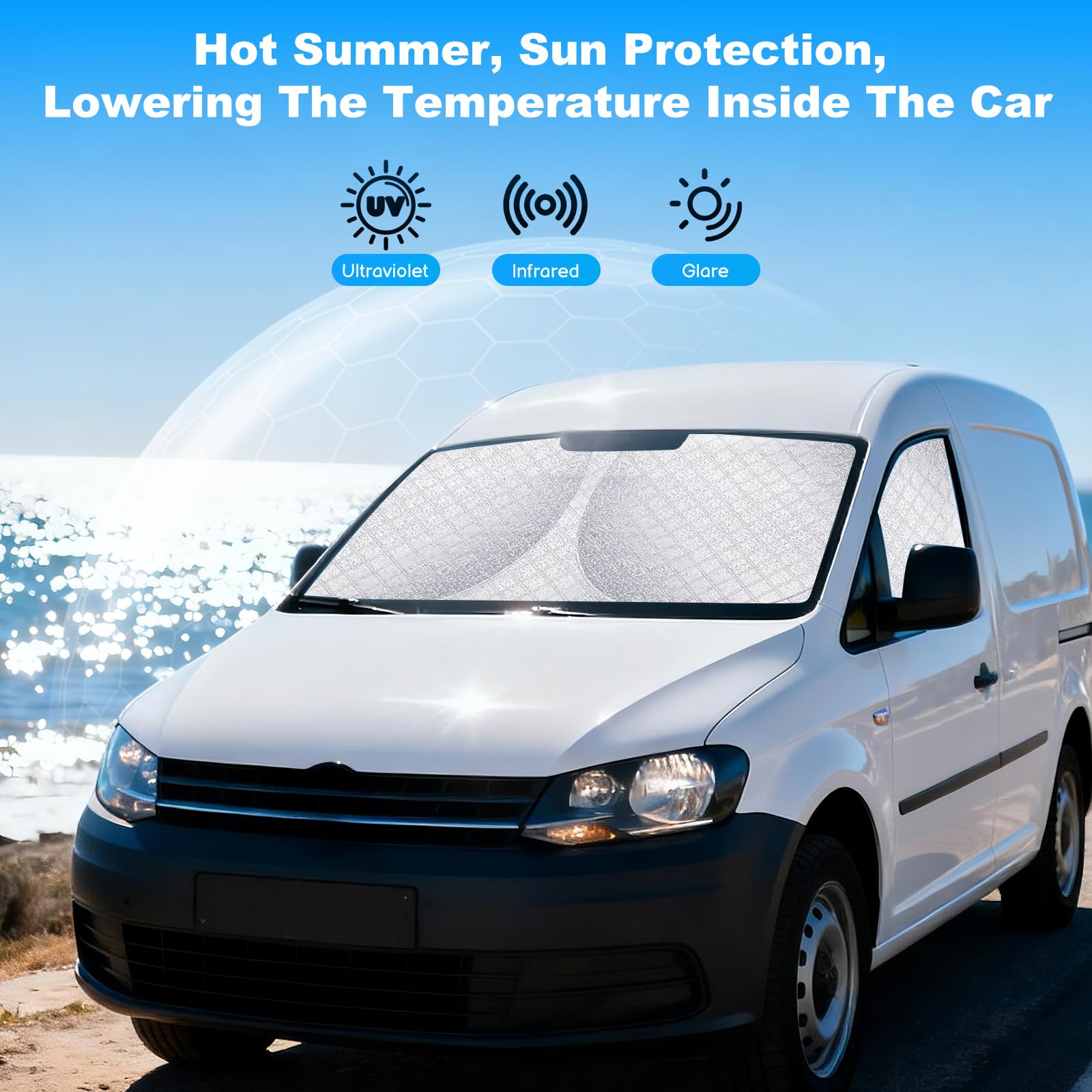 XCBYT Parasole Auto per VW Caddy Parabrezza Finestrini Laterali (3 pezzi) | Vestibilità Perfetta, Privacy, 6 Strati Rinforzati, Alluminio Premium, Schermo Termico Oscurante Lato Guida e Laterale