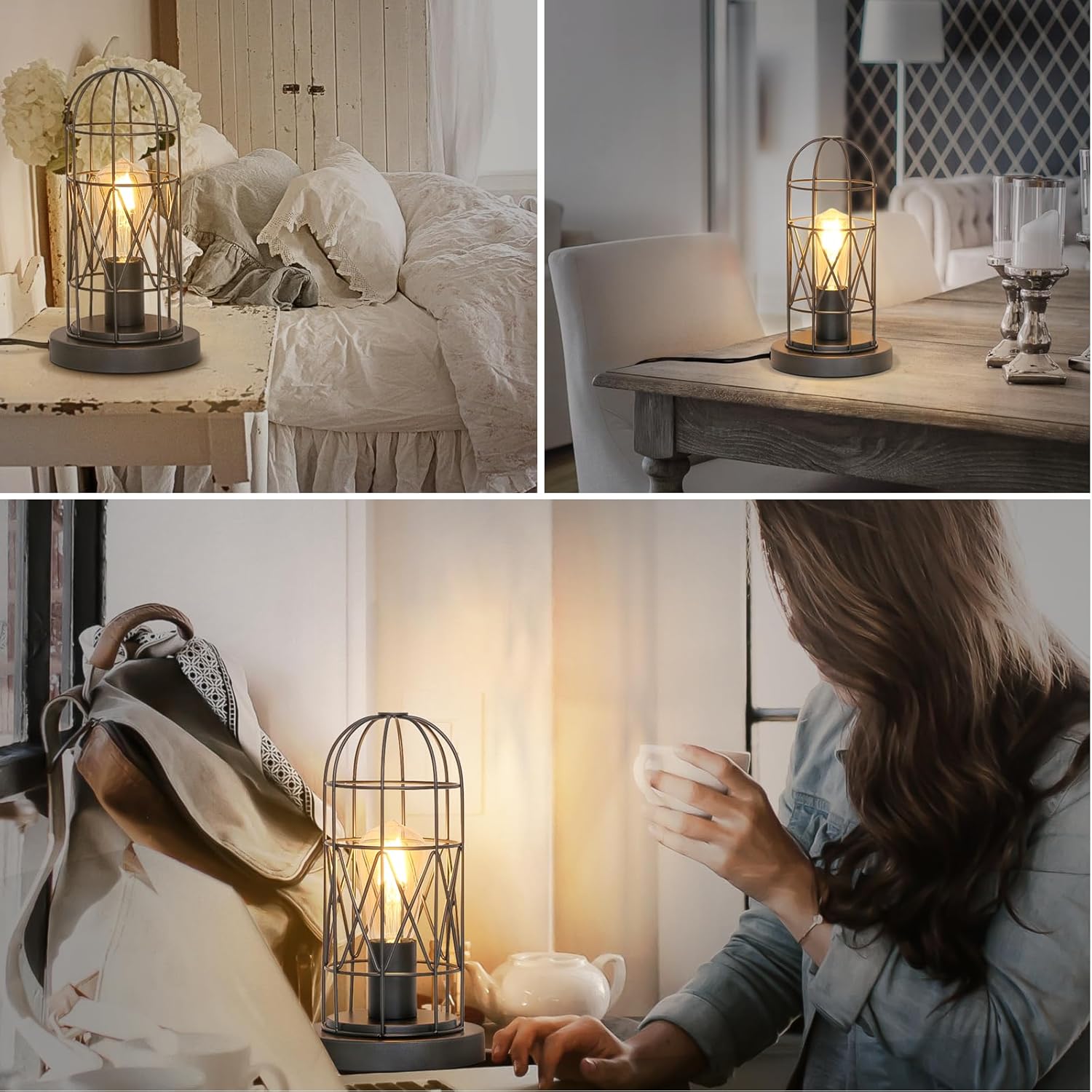 Small Industrial Lamp, Touch Control 3 Way Dimmable Table Lamp, Rustic Iron Steampunk Edison Lamp Vintage Nightstand Lamp Bedside Light for Bedroom Living Room, Corner, Hallway, LED Bulb Included