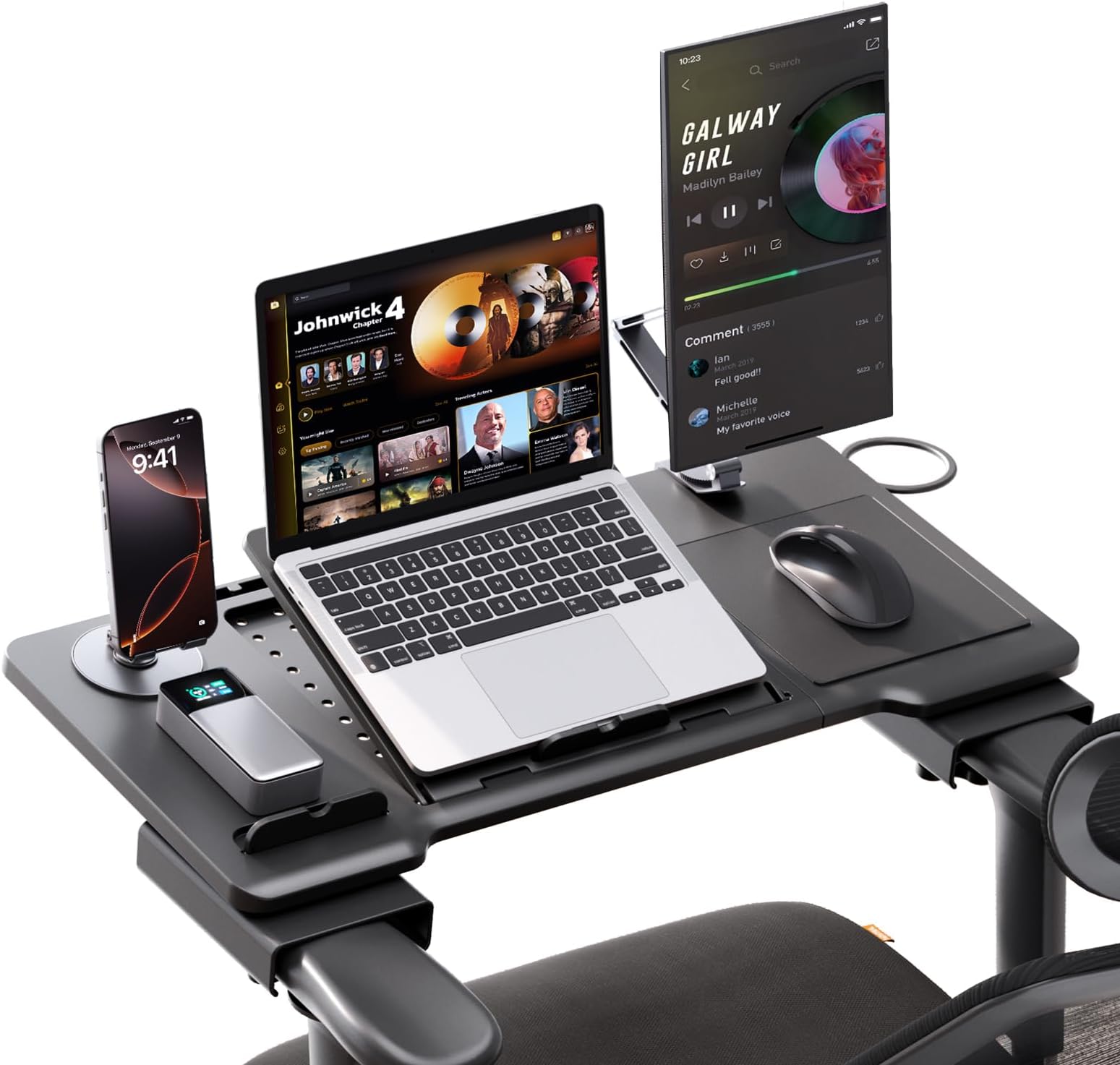 Newtral Laptop Bed Tray Desk, Height & Angle Adjustable Foldable Laptop Stand w/Cup Holder, Mousepad, Laptop Table Bookstand for Gaming, Working, Sofa & Office Chairs Use (Black, Standards)