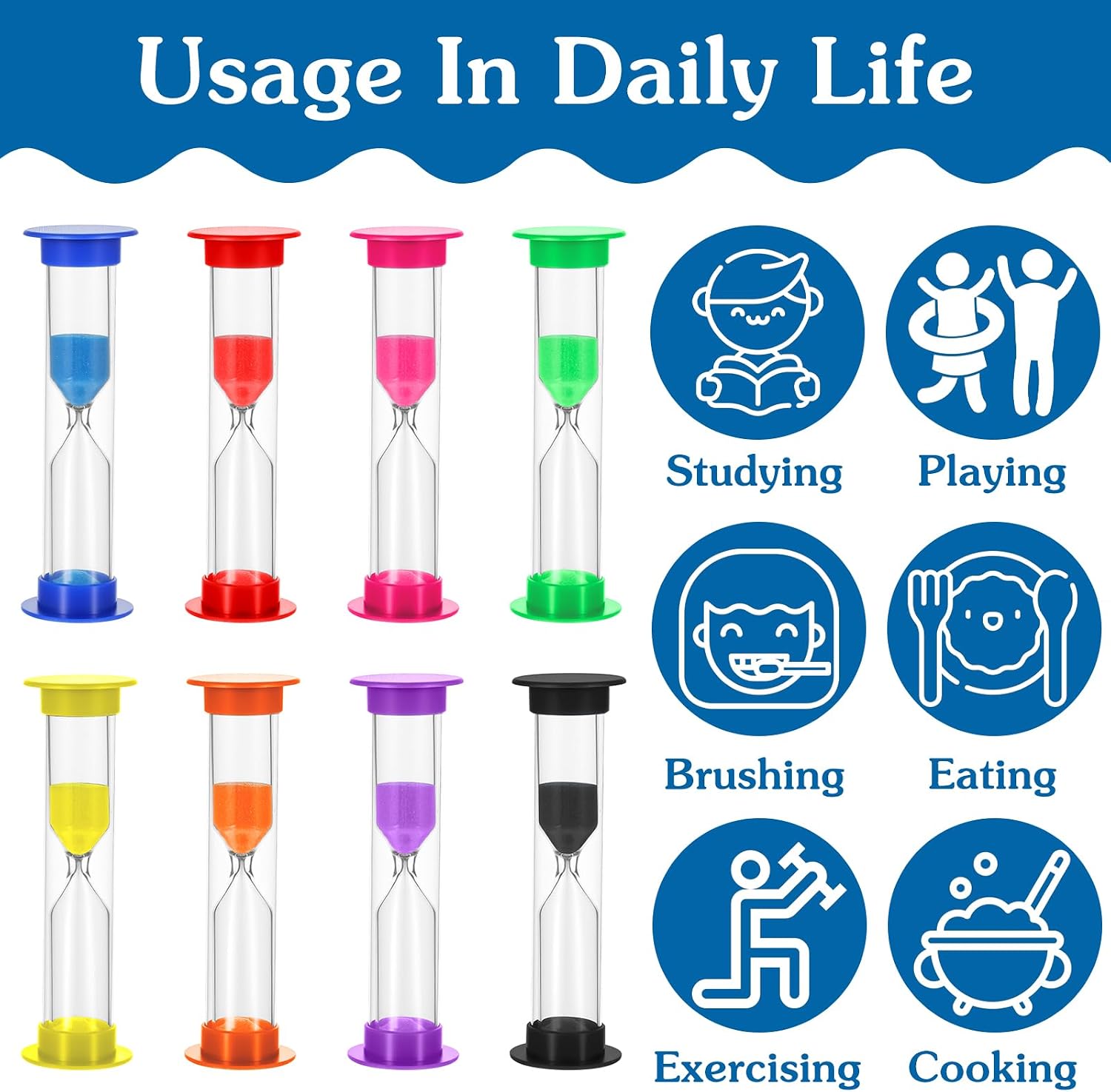 JIEYAO 48 Pcs 2 Minute Sand Timer Bulk, Colorful Hourglass Timer Set Mini Toothbrush Timer Small Acrylic Sand Clock for Classroom Kitchen Office 8 Colors