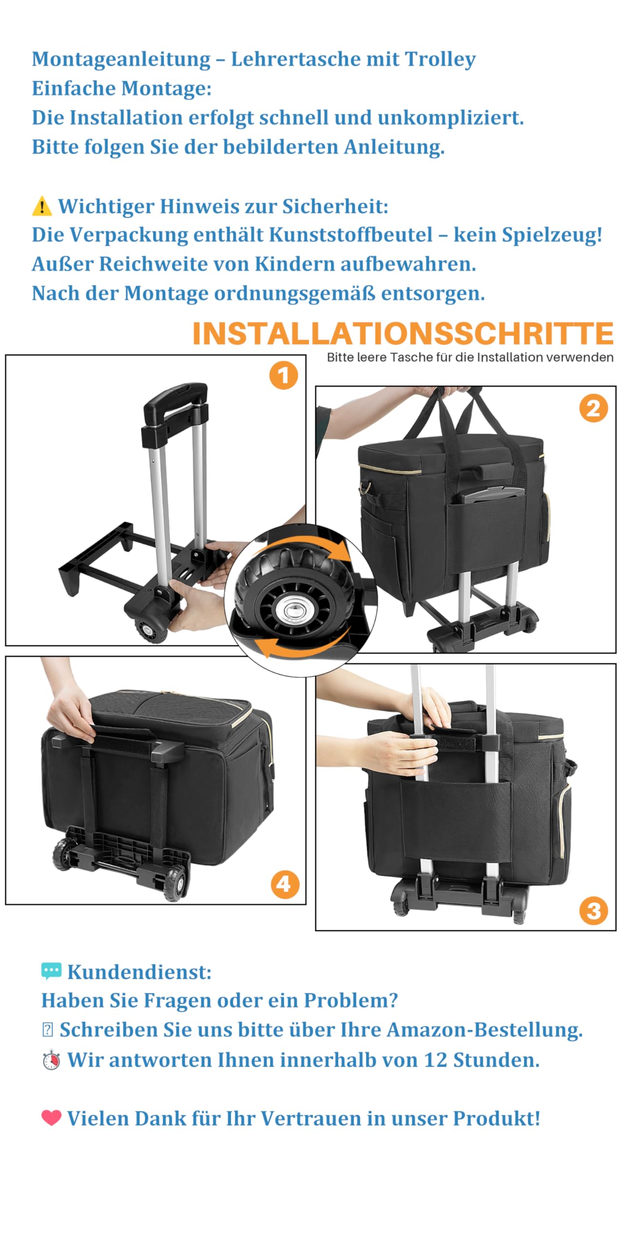 SUNDOY Sac de Travail à roulettes pour Enseignants avec Compartiment Extensible pour Ordinateur Portable jusqu'à 17,3", Noir, 42x23x35-ZM, Pied-de-Poule