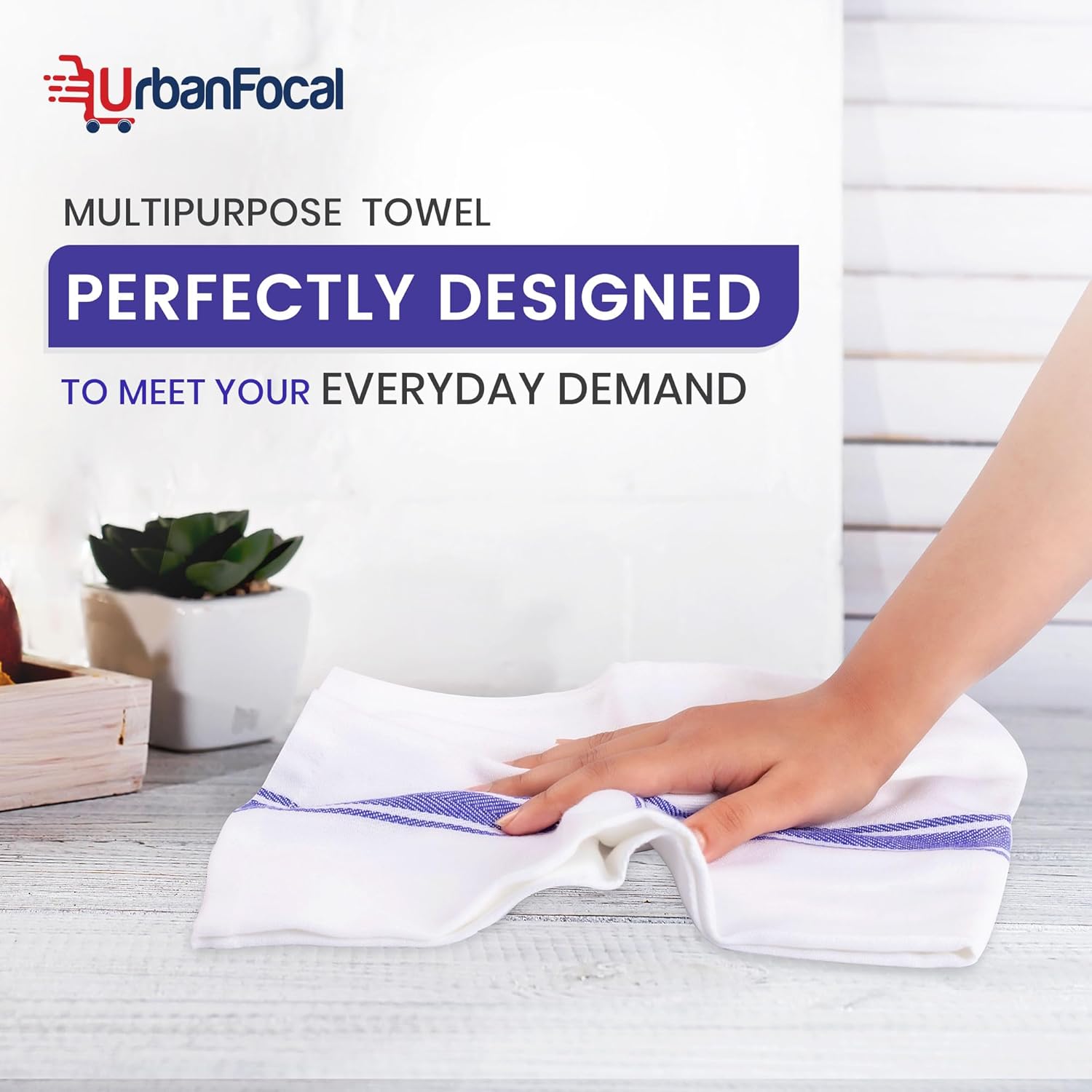 Washable Kitchen Dish Towels - 100% Cotton Super Absorbent 12 Pack Reusable Cleaning Towel for Dishes | White with Blue Stripe, 14 x 26 - Image 5