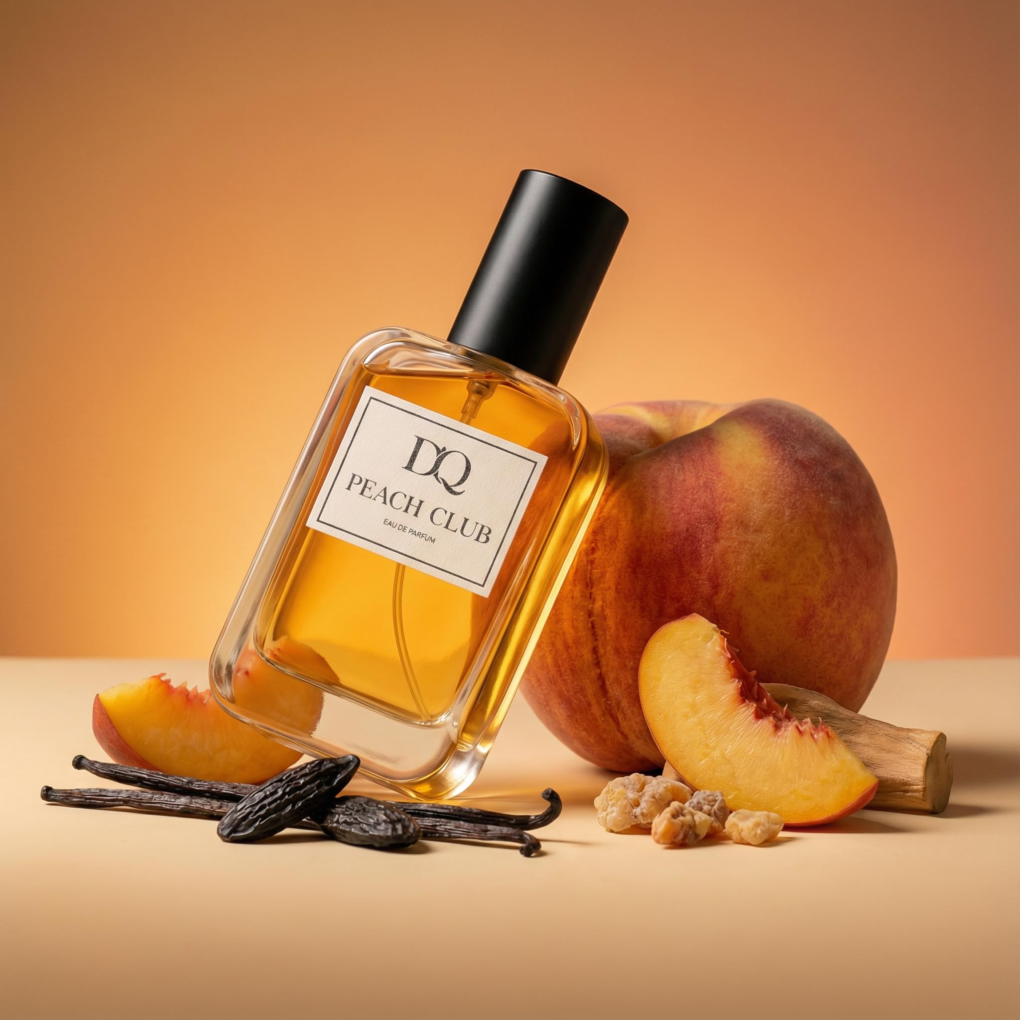 D'QAR Peach Club - Eau de Parfum 50 ml – Pfirsich Duft mit Vanille & Weinbergpfirsich – Fruchtiges Unisex Parfum mit warmer Gourmand Note