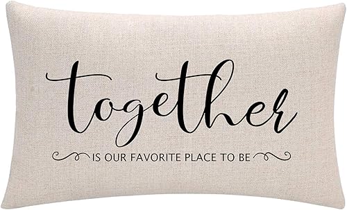 Home Quotes Fundas de almohada decorativas de madera Together is Our Favorite Place to Be", funda de almohada de granja de 12 x 20 pulgadas,