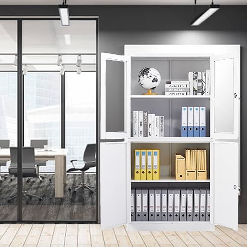 Miniatura 2 de SISESOL Armario de almacenamiento con puertas y estantes de vidrio, armario de despensa de cocina independiente para el hogar, oficina, baño Negro