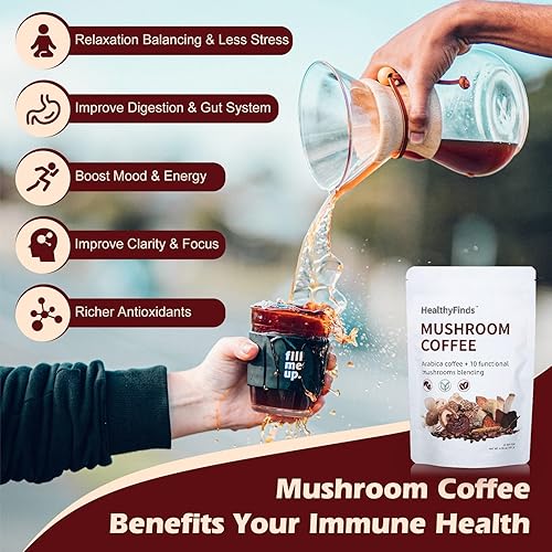 Miniatura 4 de HealthyFinds Organic Mushroom Coffee Instant with 10 Superfood Mushrooms for Better Focus, Energy, Digestion & Immunity (6.35 oz)