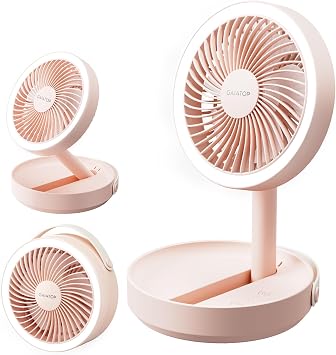 Gaiatop Foldable Desk Fan with Night Light, 6.8in Portable Travel Fan | 6000mAh Battery Powered Fan, USB Rechargeable, Bedroom Office Camping Travel & Cruise Essentials, Gifts for Women Teens, Pink