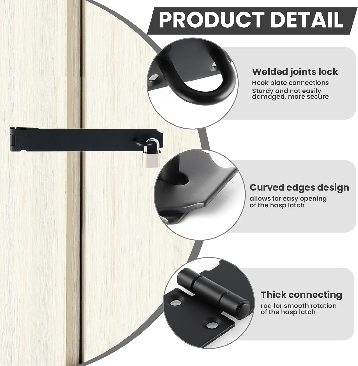 Alise Door Locks Hasp Latch,10 Inch SUS 304 Stainless Steel Safety Packlock Clasp Hasp Lock Latch,with Fixing Screw for External Doors Window Cabinet Pet Cage, Black MS9B-10C