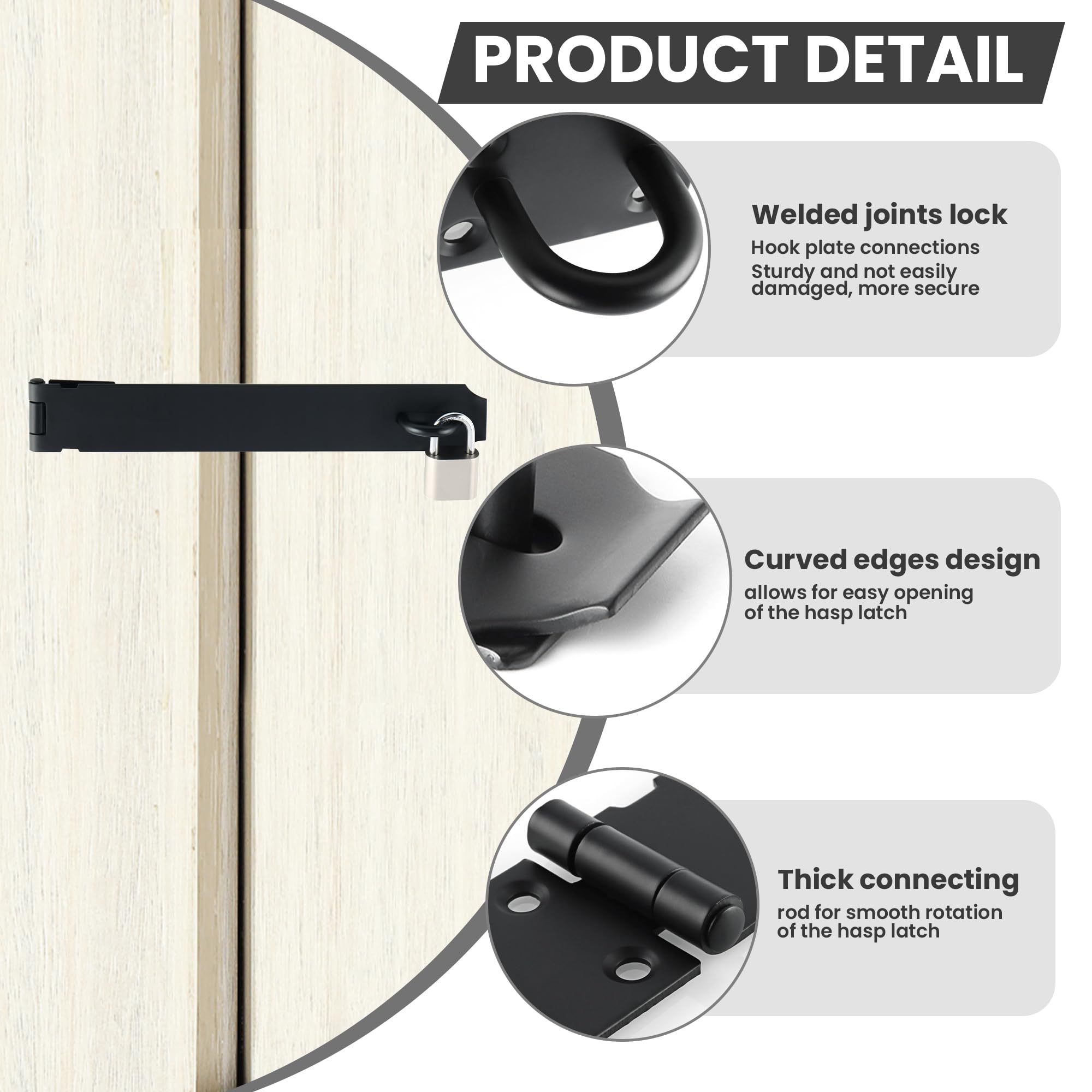 Alise Cerradura de puerta de 10 pulgadas, acero inoxidable SUS 304, cierre de seguridad con tornillo de fijación para puertas externas, ventanas, gabinetes, jaula de mascotas, color negro MS9B-10C