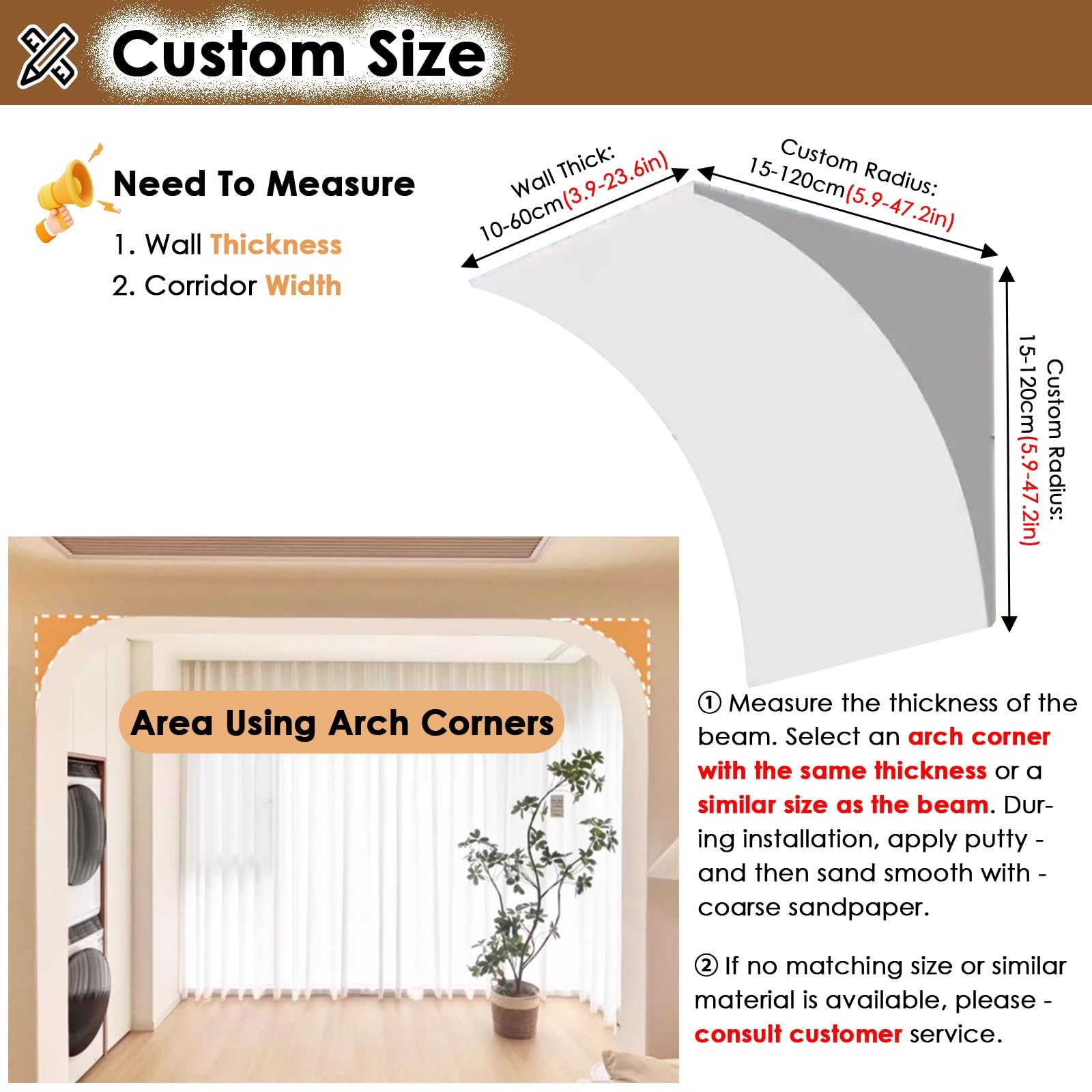 Kit arco in schiuma Modanatura ad arco in schiuma leggera, verniciabile Kit fai da te per arco per porta/armadietto/balcone Arredamento d'interni(7.5x7.5x7.5"/19x19x19cm)
