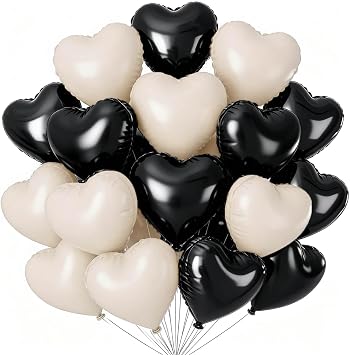 Black Cream Heart Balloons, 12Pcs 18 Inch Self-sealing Helium Foil Love Heart Shaped Balloons for Girls Party Bridal Wedding Engagement Anniversary Birthday Baby Shower Valentines Day Decorations