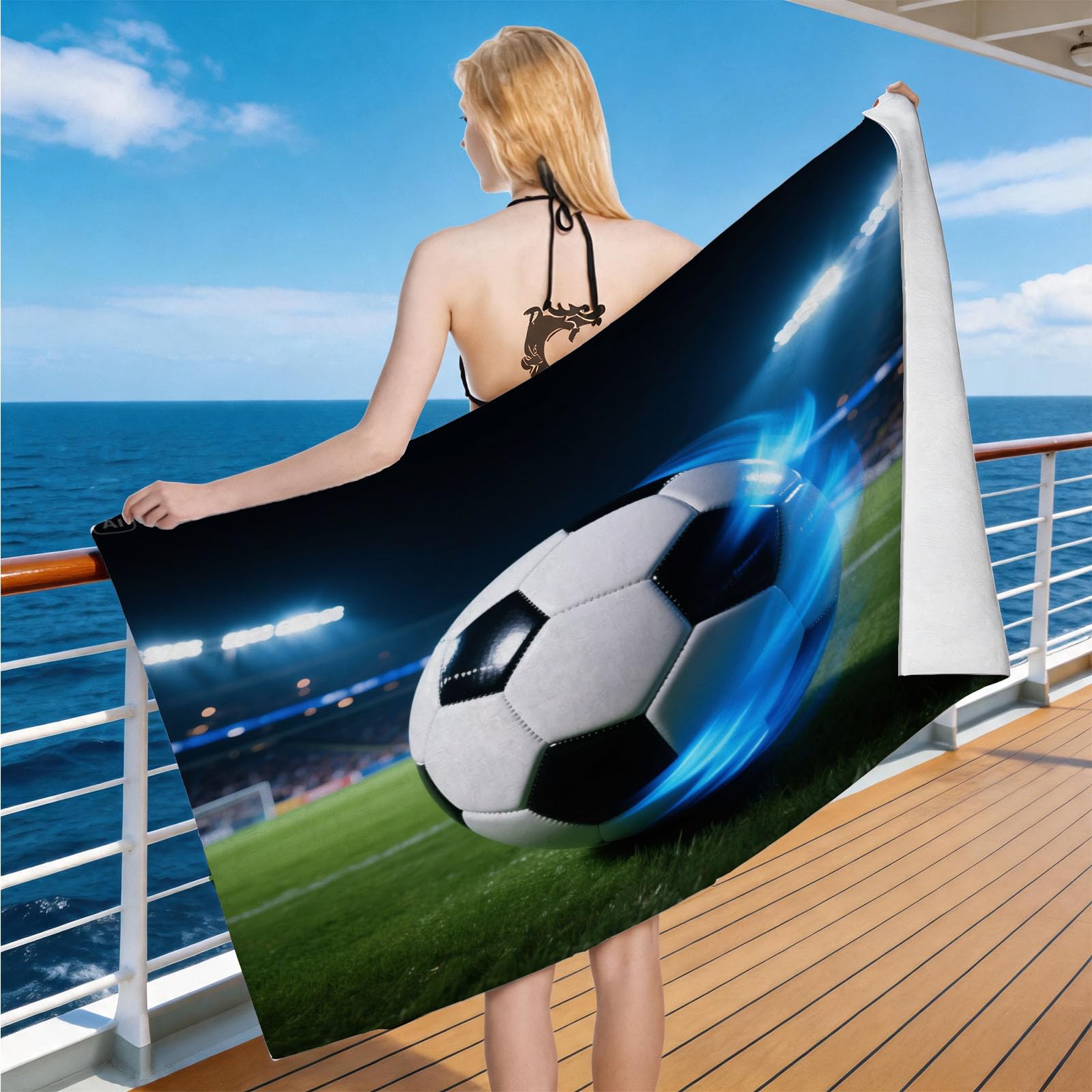 Hongduo Microfiber Quick Dry Beach Towel Soccer, 3D Stadium Beach Towels Absorbent Fast Drying Bath Towels, Travel Camping Gym Swimming Bathroom (90x180cm)