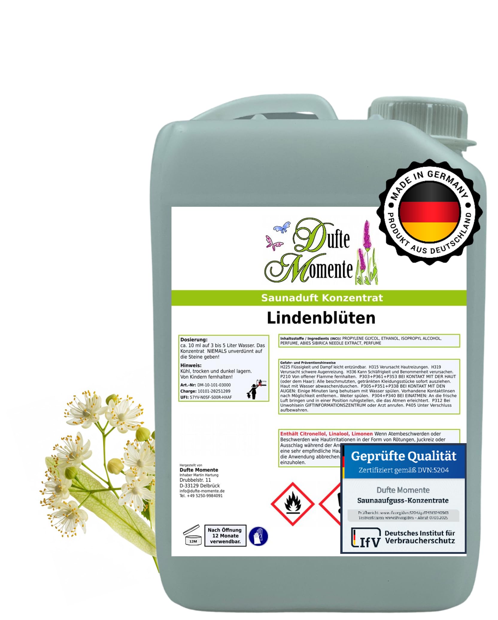 Dufte Momente Saunaaufguss-Konzentrat Lindenblüten – 3 Liter – mild & blumig – konzentriert & ergiebig – zertifizierte Profi-Qualität – vegan & Made in Germany
