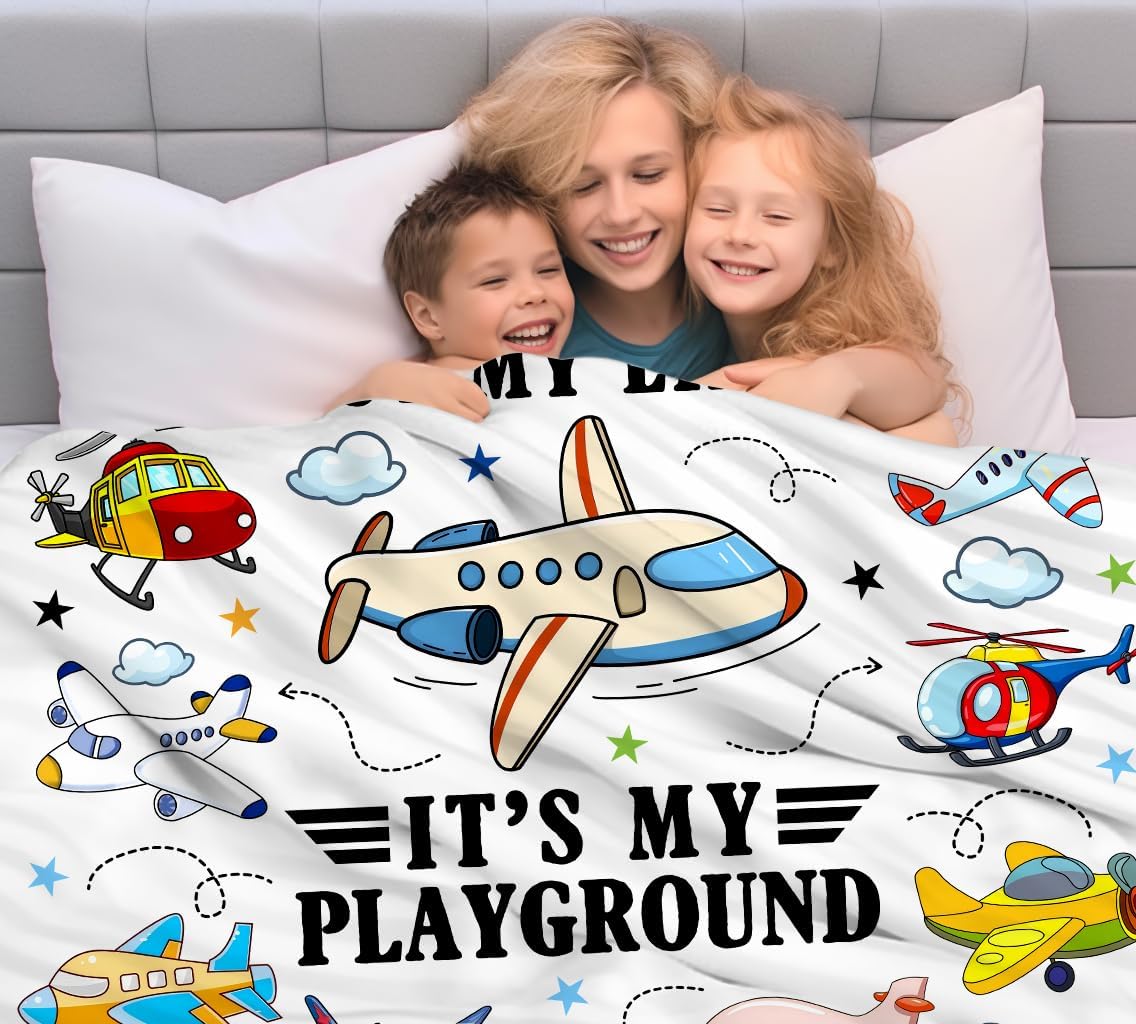 Cute Pilot Airplane Blanket Gifts for Boys Girls Kids Airman,Soft Lightweight Aircraft Flying Throw Blanket Birthday for Pilots Men Women Adults 50"X40" - Image 4