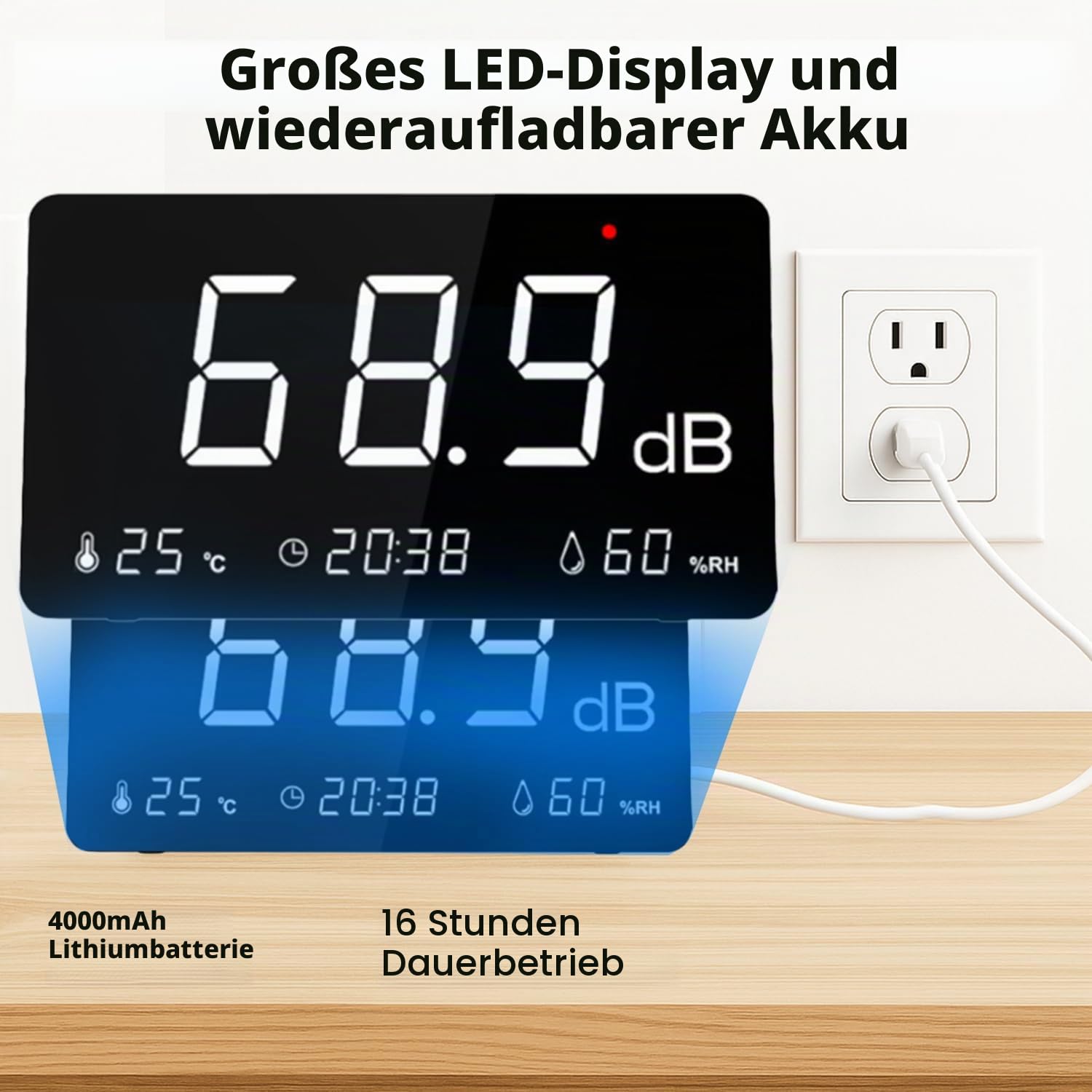 Dezibel Messgerät SW525S, 30-130dB Schallpegelmesser mit Alarm & Datenaufzeichnung, USB-Datenausgabe, A-Bewertung, Desktop-Lärmmessgerät für Industrie, Büro, Nachbarschaft