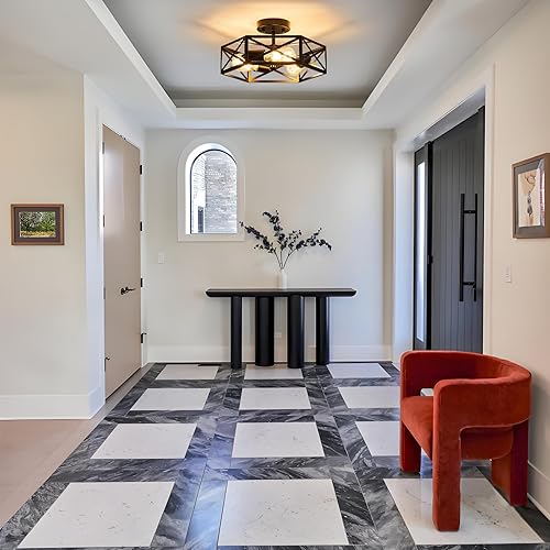 Miniatura 5 de Moderna lámpara de techo negra de granja, lámpara de techo industrial semiempotrada, accesorios de iluminación hexagonales para cocina, dormitorio,