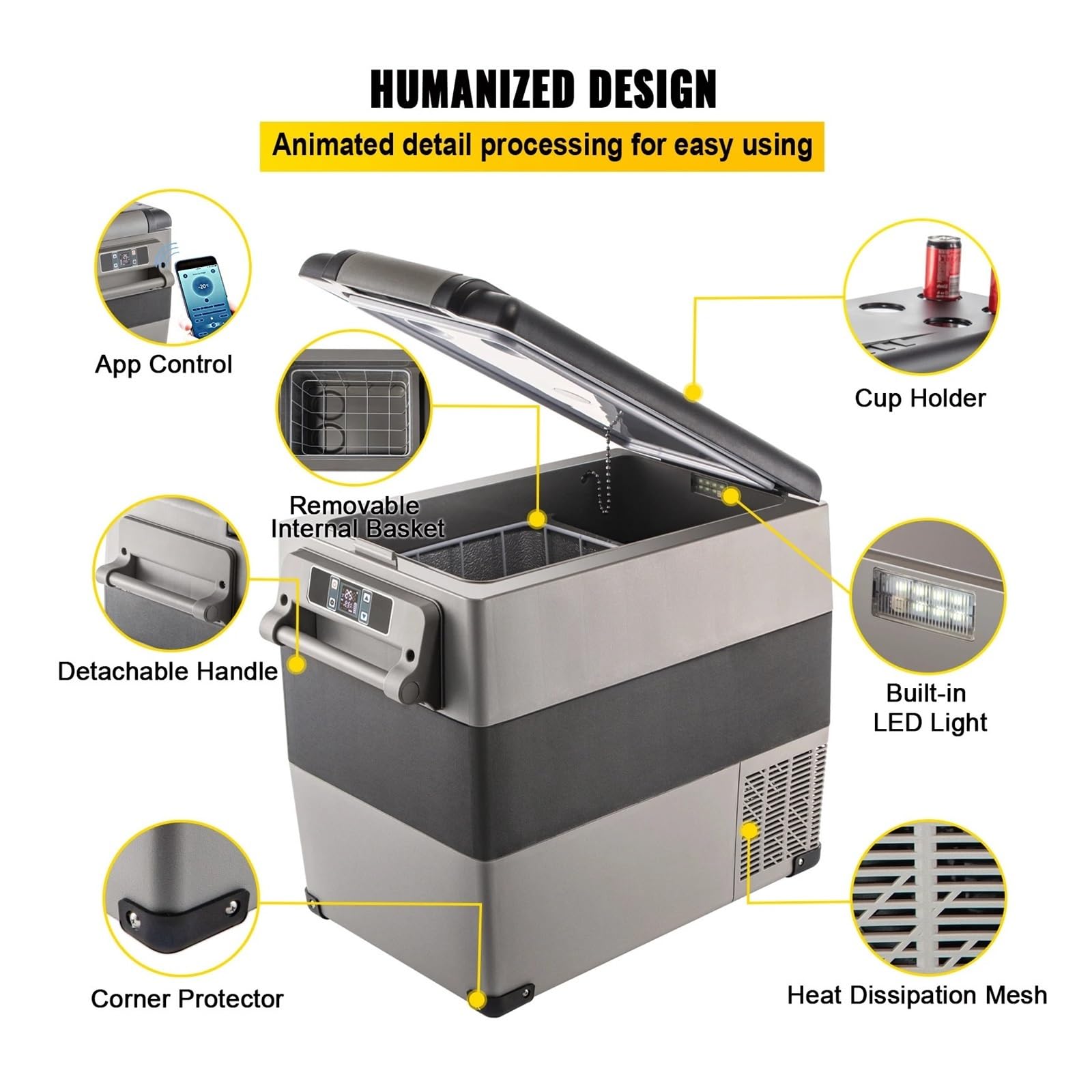 Mini refrigerador portátil for Coche, 20L, 22L, 35L, 45L y 55L, con compresor, 12/24 V CC, 110-240 V, for Camping.(45L)