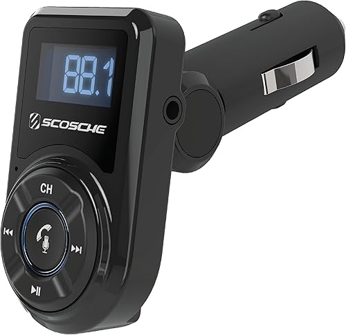 Scosche BTFM3 BTFREQ Kit universal de manos libres Bluetooth para coche con transmisor FM digital y cargador de coche USB de 10 W, color negro XL