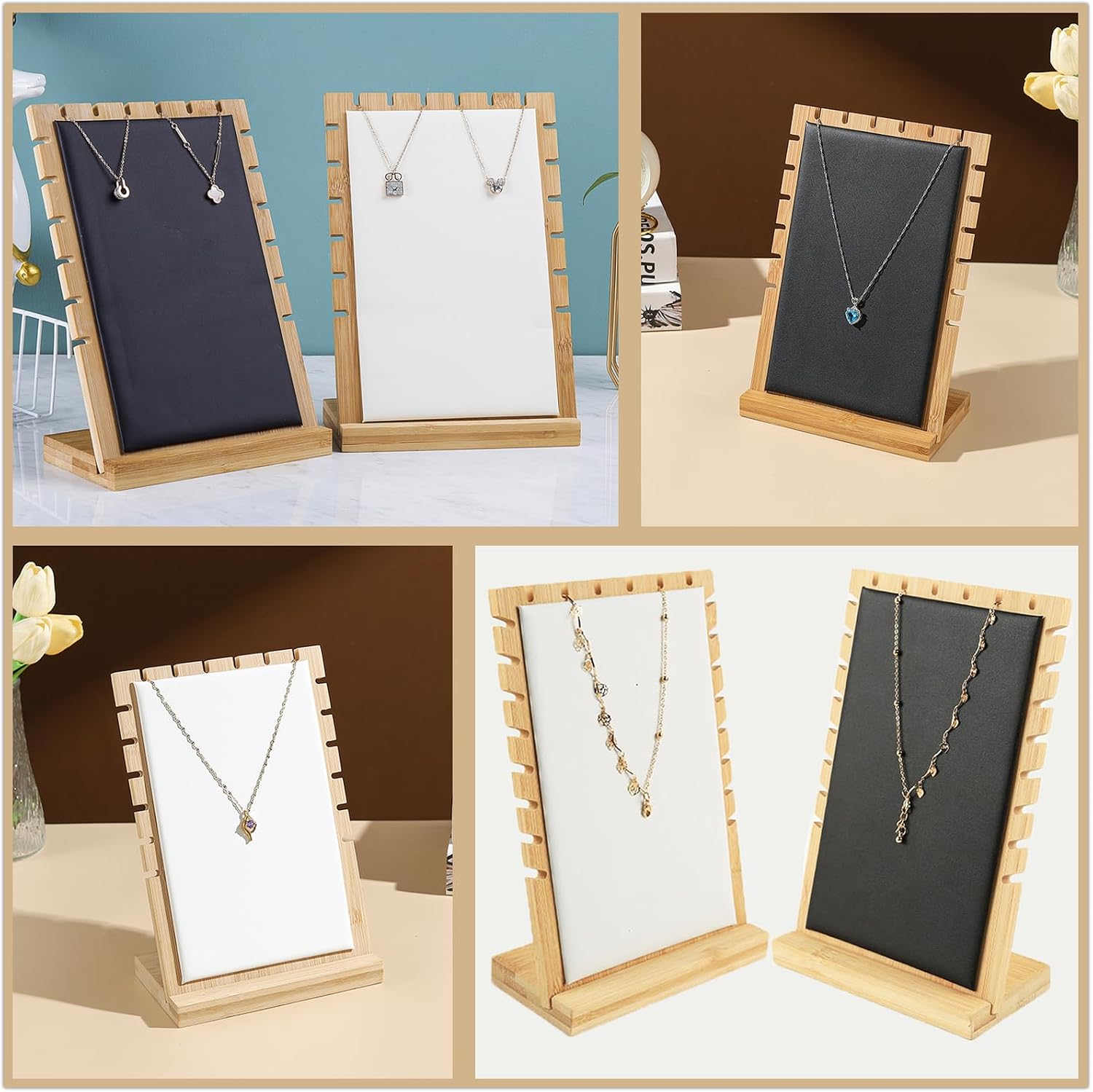 Bamboo Jewelry Display Stand for Store Necklace Organizer (White) image 4