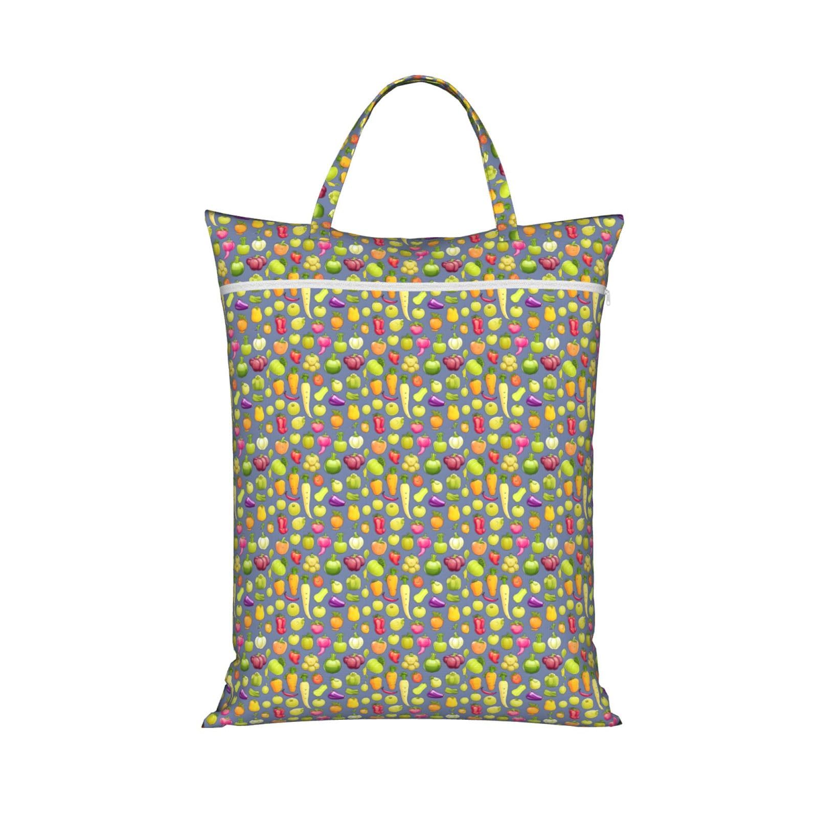Cartoon Vegetable Fruit Print Travel Laundry Bag Foldable Lightweight Camping Beach Dorm Weekend Getaways
