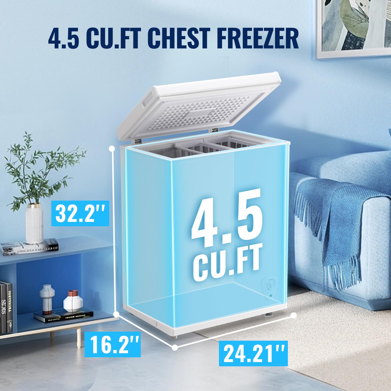 TACOOL Chest Freezr with Wheels Deep Freezer for Bulk Storage Top Open Door 2 Removable Baskets 7 Modes Temperature for Home Apartment Kitchen White on Fridge.com