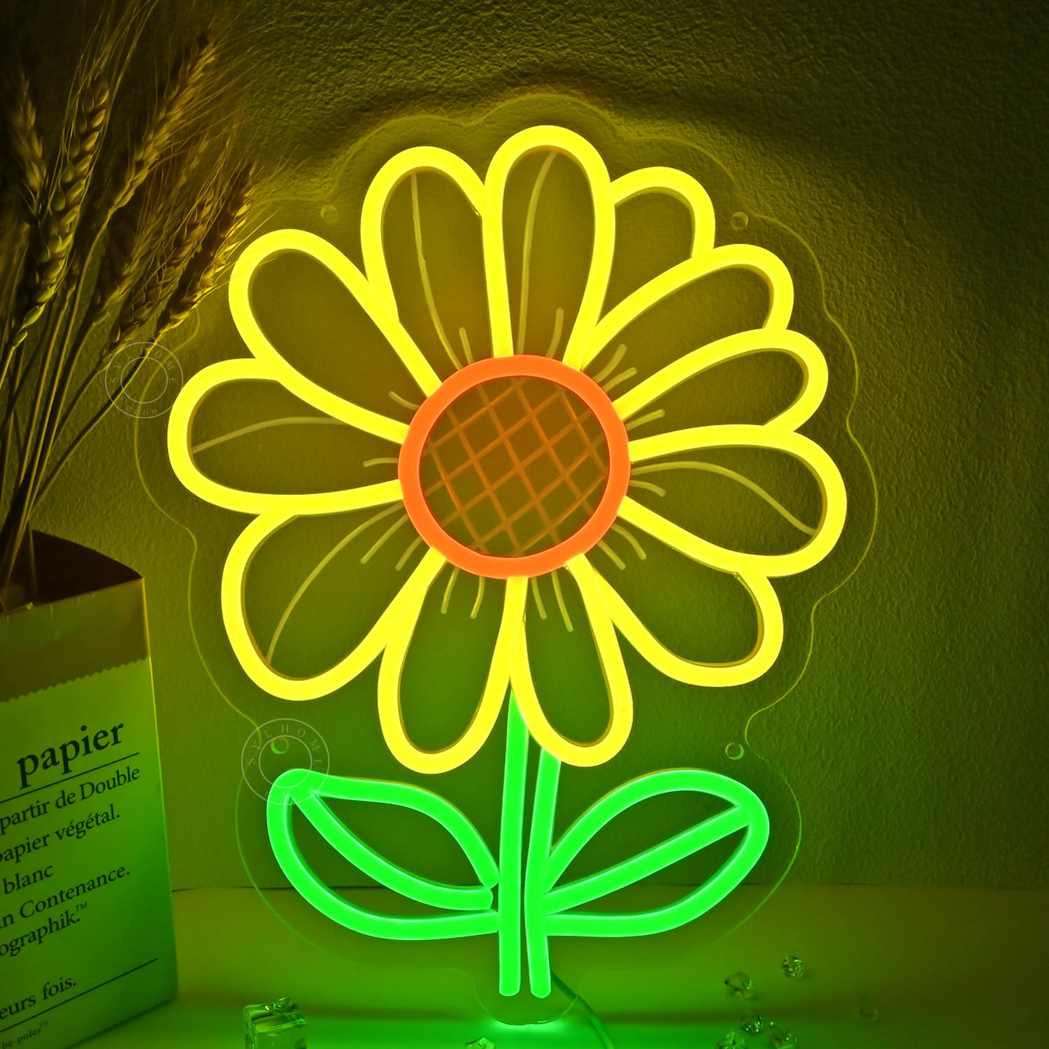 SYLHOME Sunflower Led Neon Light Sign Bedroom Living Room Kids Room Classroom Wall Decor Sign Game Room Birthday Christmas Party 13.78" X 11.38" USB