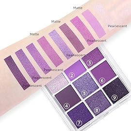 AMY\'S DIARY Deep Light Purple Matte Shimmer Eye Shadow Palette Makeup,Eyeshadow Long Lasting Waterproof Cruelty-Free, 9 Blendable Shades in Smooth with Gorgeous Pearls for Girls (Purple palette)
