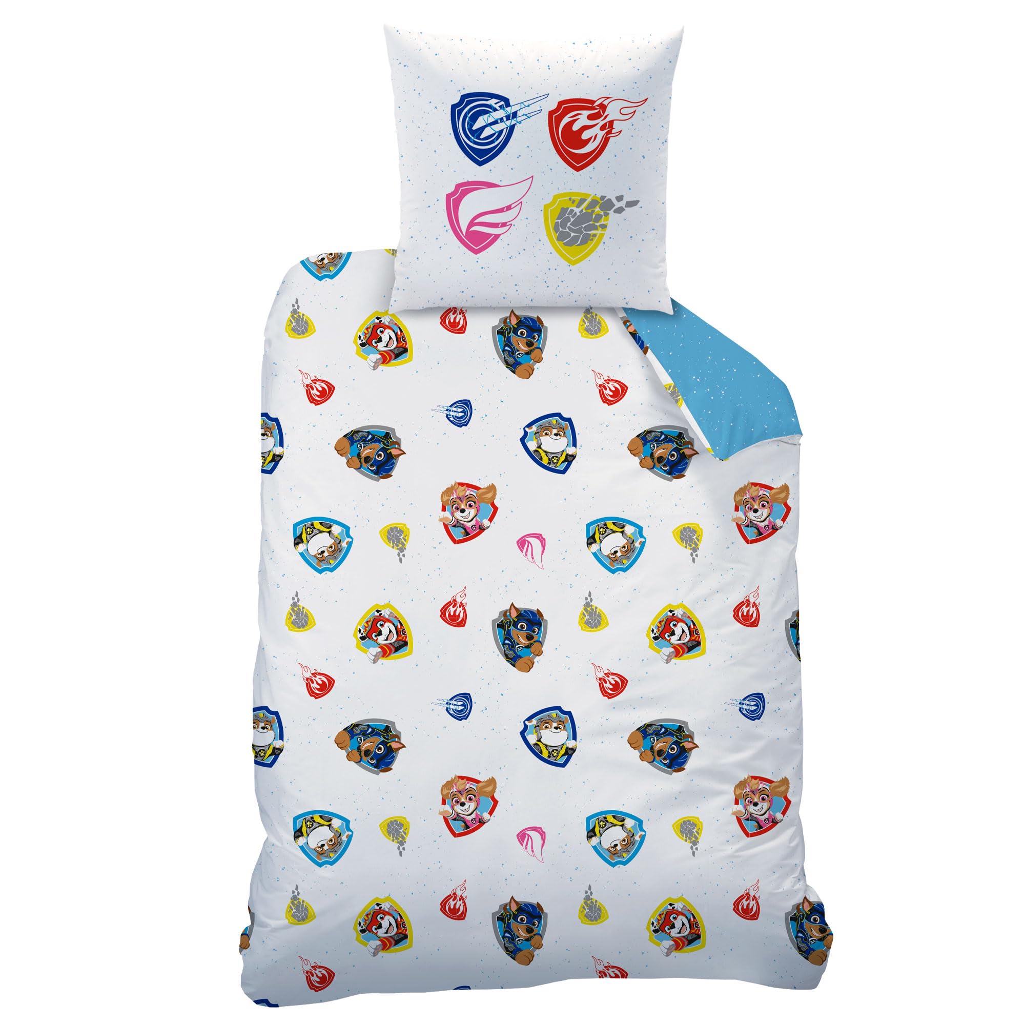 Pat Patrol Power Parure Letto Singolo 100% Cotone - Copripiumino 140x200 Cm E Federa 63x63 Cm - Stampa Reversibile Blu Per Bambino - Certificato Oeko-Tex